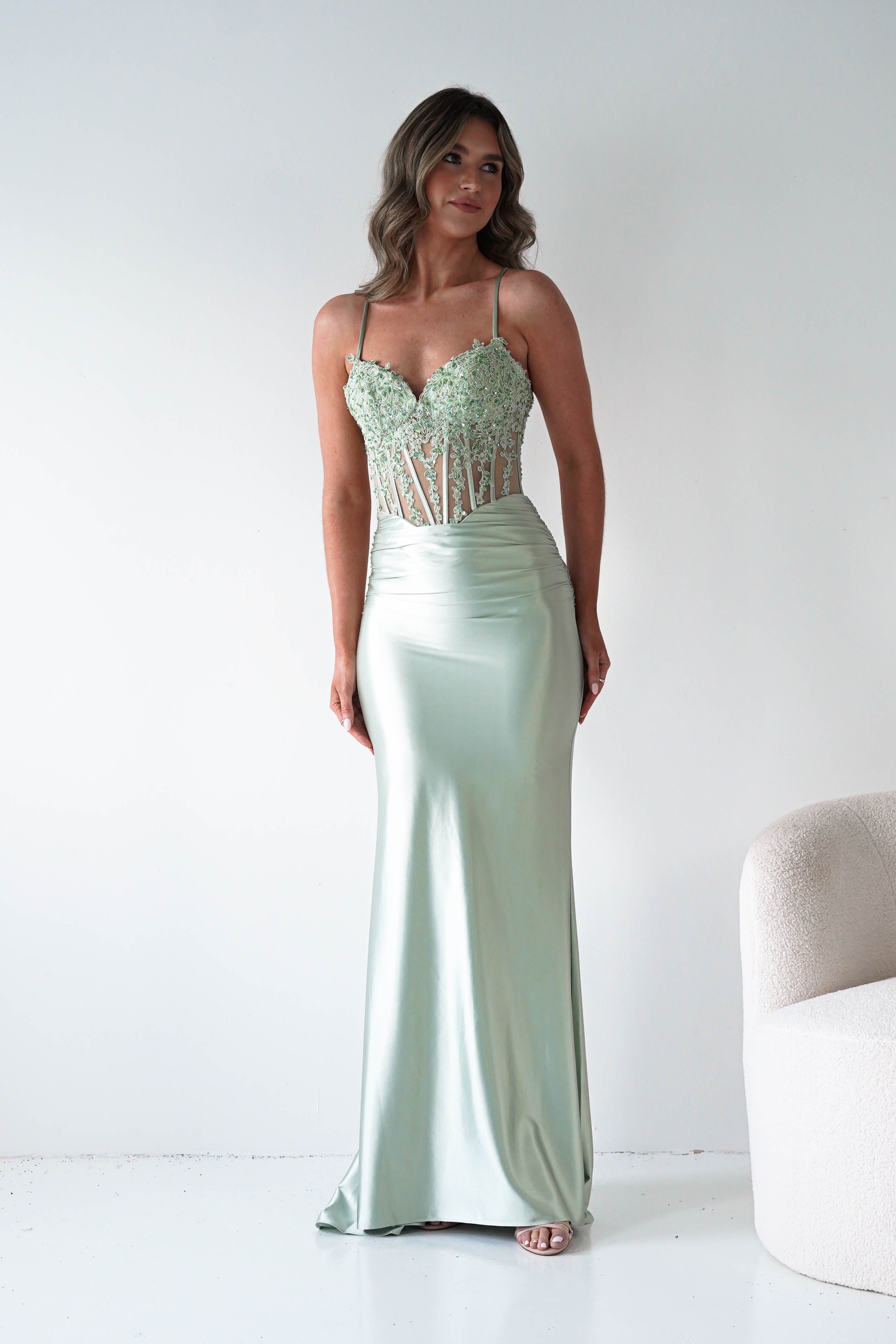 Oh Hello Clothing Dresses > Prom Dresses 1*DONE- Raya Embellished Corset Gown | NEW COLOUR- Sage SAMPLE (Copy) (Copy)