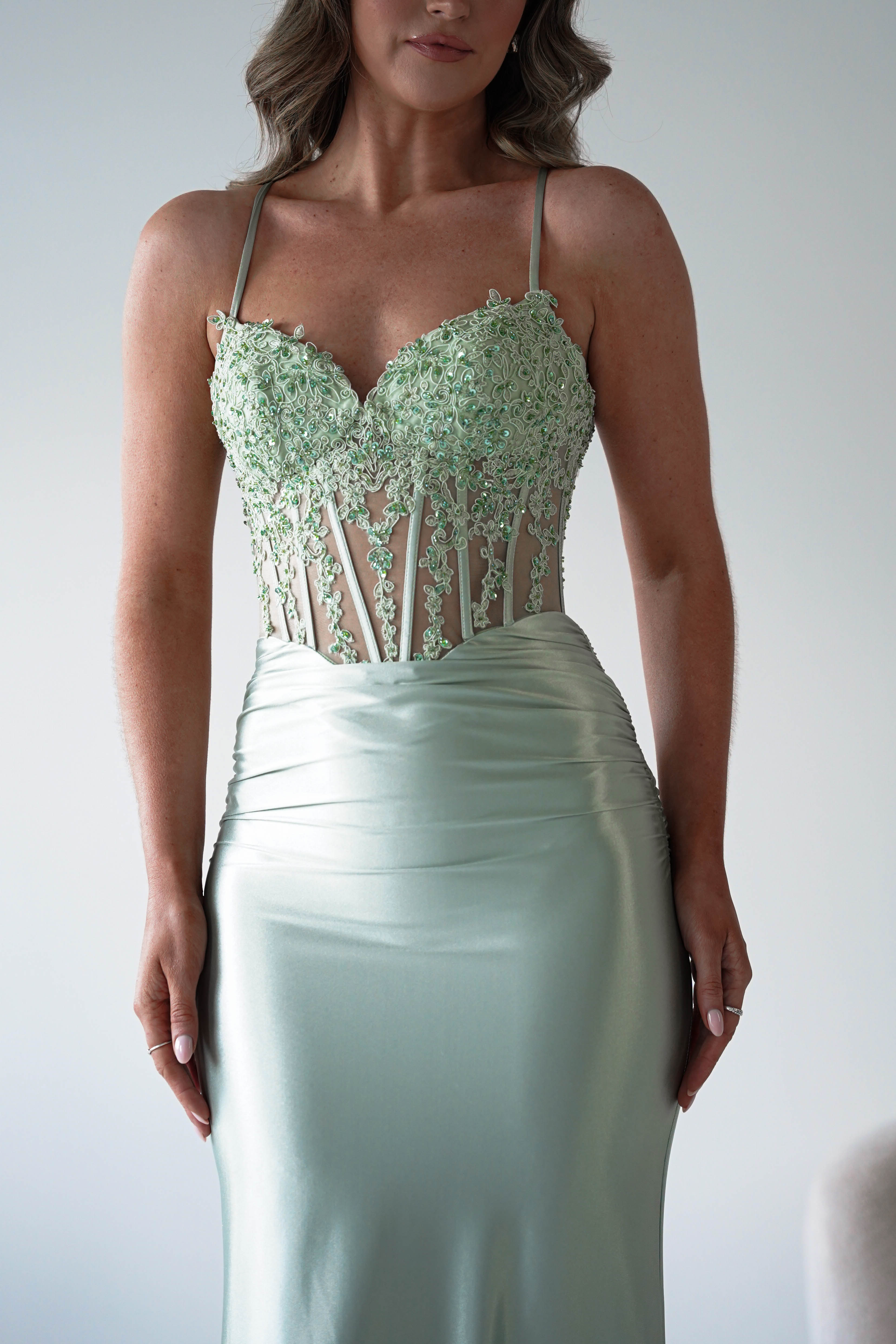 Oh Hello Clothing Dresses > Prom Dresses 1*DONE- Raya Embellished Corset Gown | NEW COLOUR- Sage SAMPLE (Copy) (Copy)