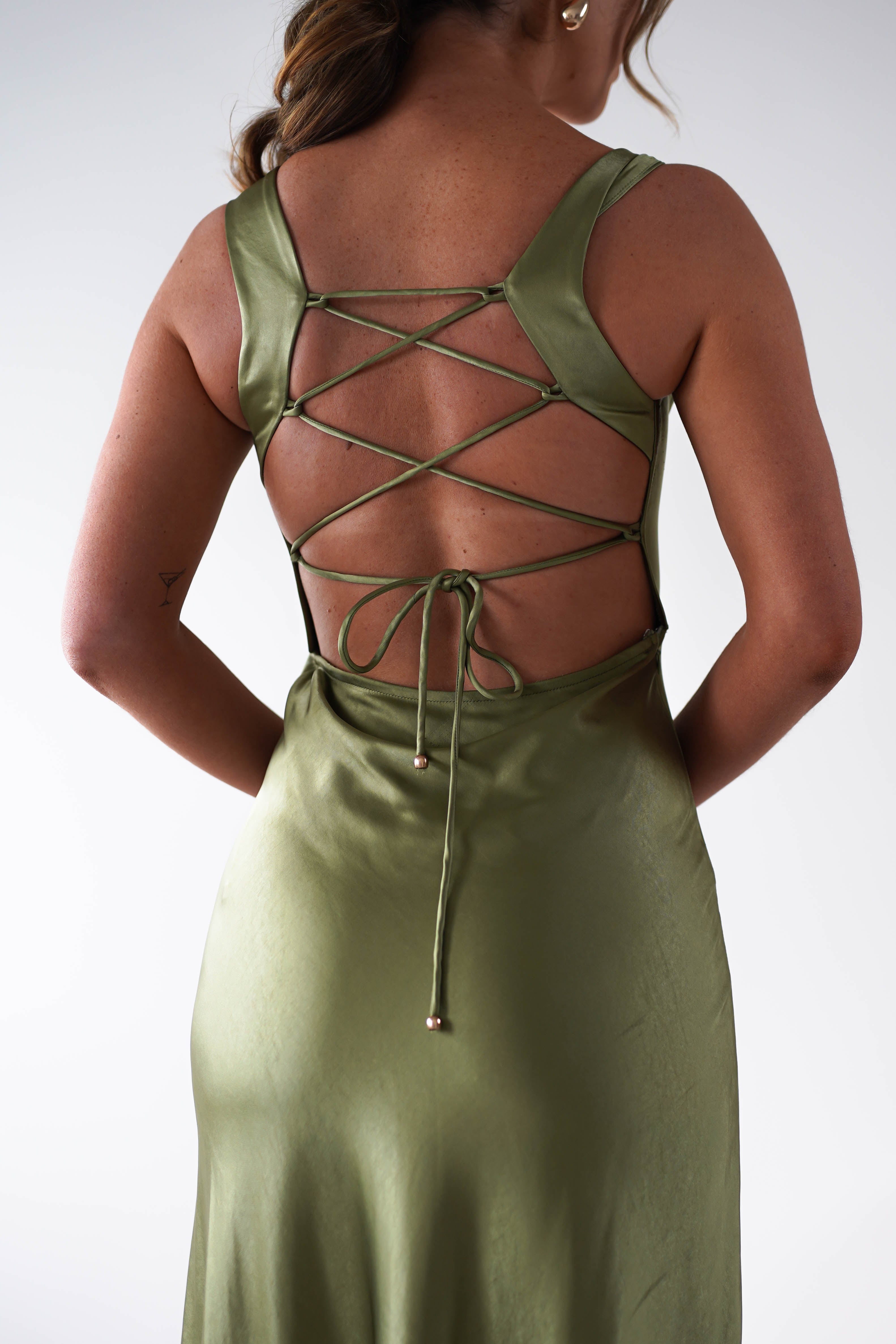 Riviera Soft Satin Maxi Gown | Olive | Debs & Prom | Formal Gown | Oh Hello Clothing