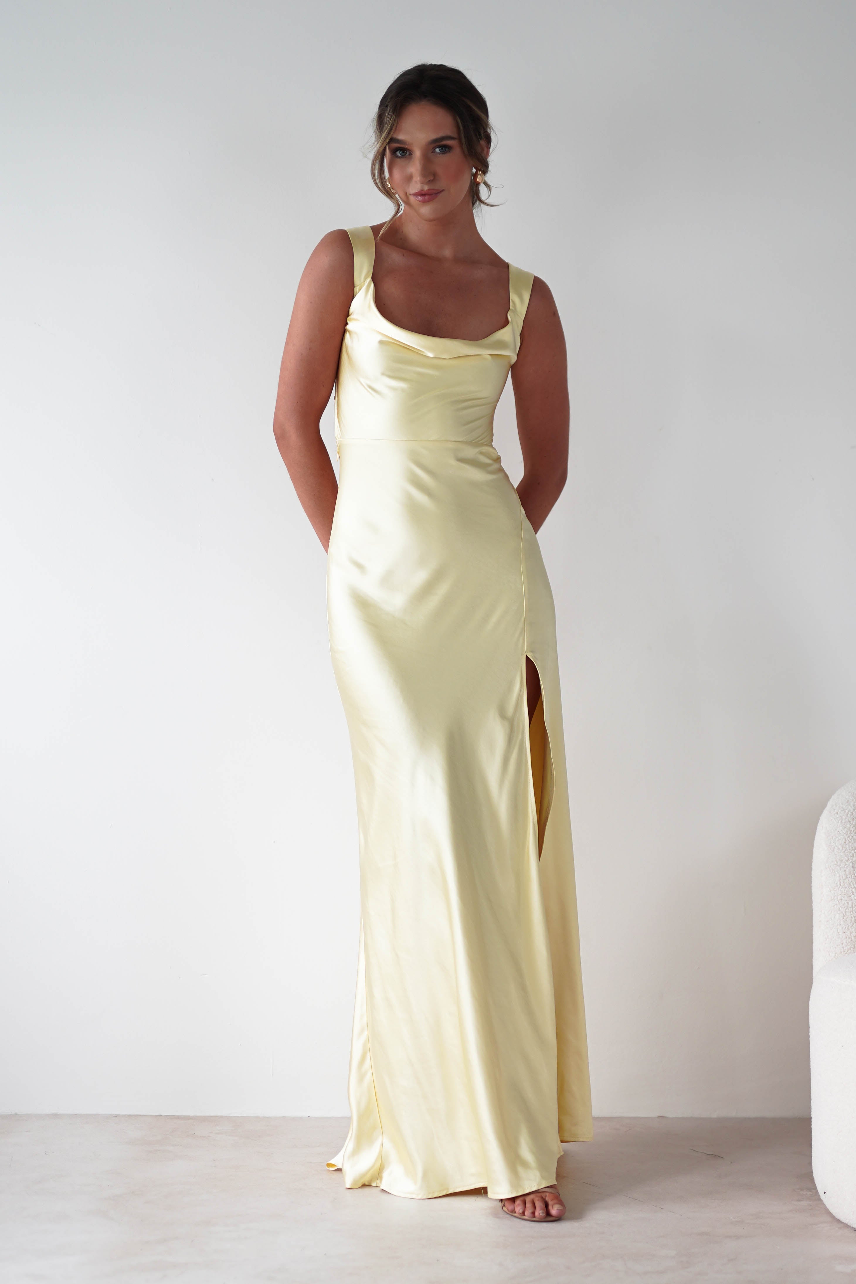 Riviera Soft Satin Maxi Gown | Yellow | Debs & Prom | Formal Gown | Oh Hello Clothing