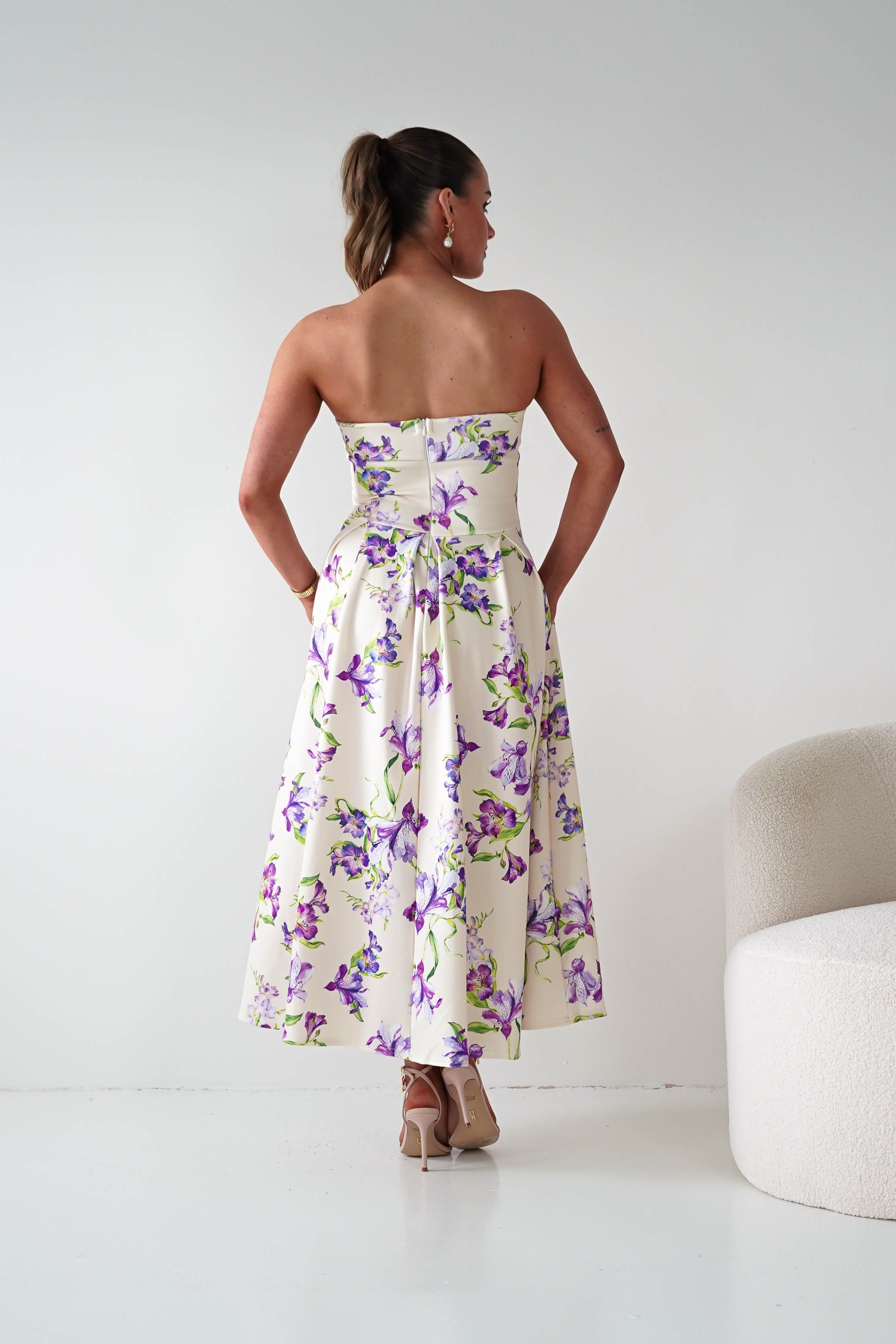 Oh Hello Clothing Women > Clothing > Dresses 1*DONE -S18893- DANNI STRAPLESS MIDI DRESS FLROAL -YELLOW (Copy)