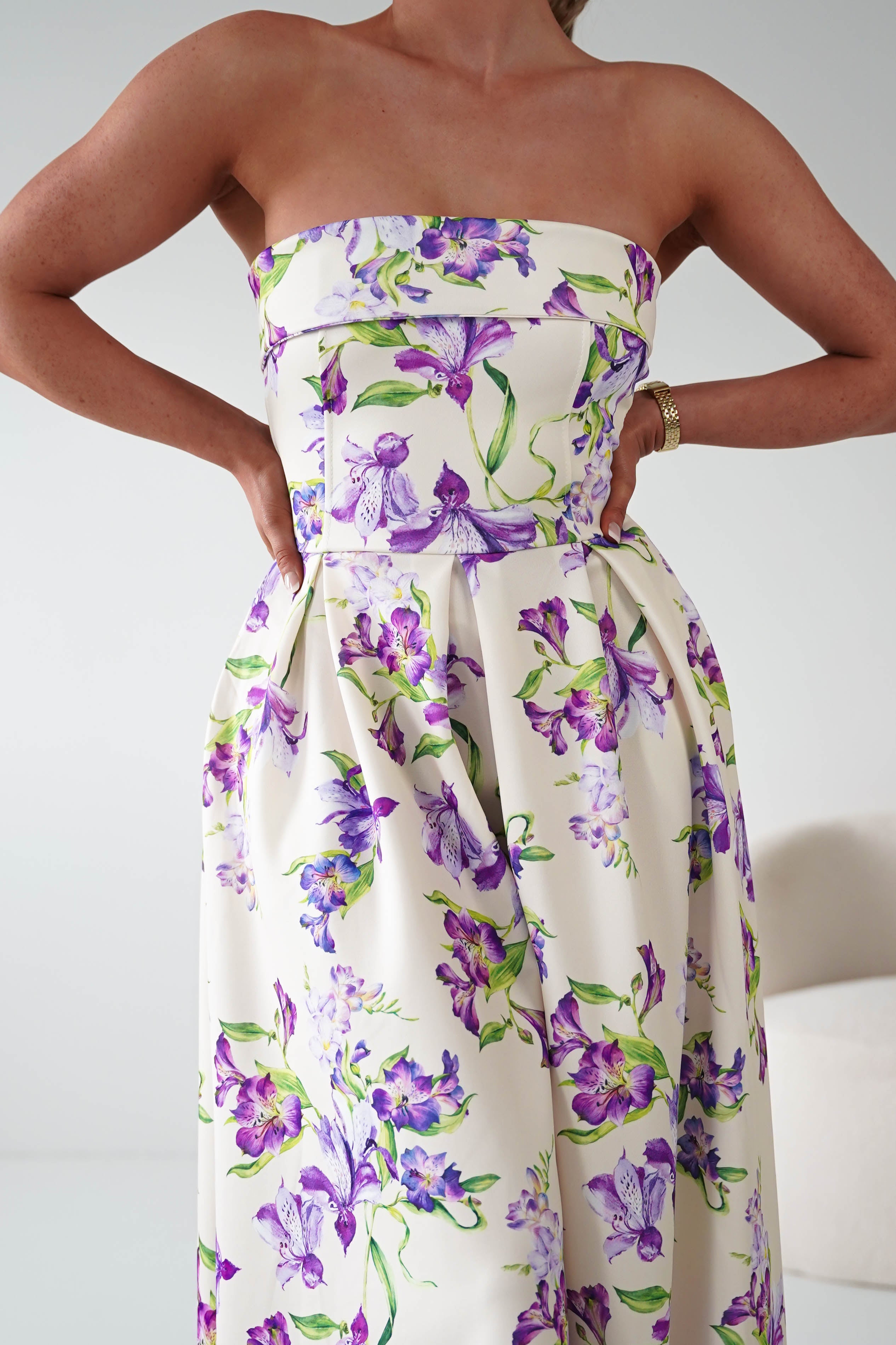 Oh Hello Clothing Women > Clothing > Dresses 1*DONE -S18893- DANNI STRAPLESS MIDI DRESS FLROAL -YELLOW (Copy)