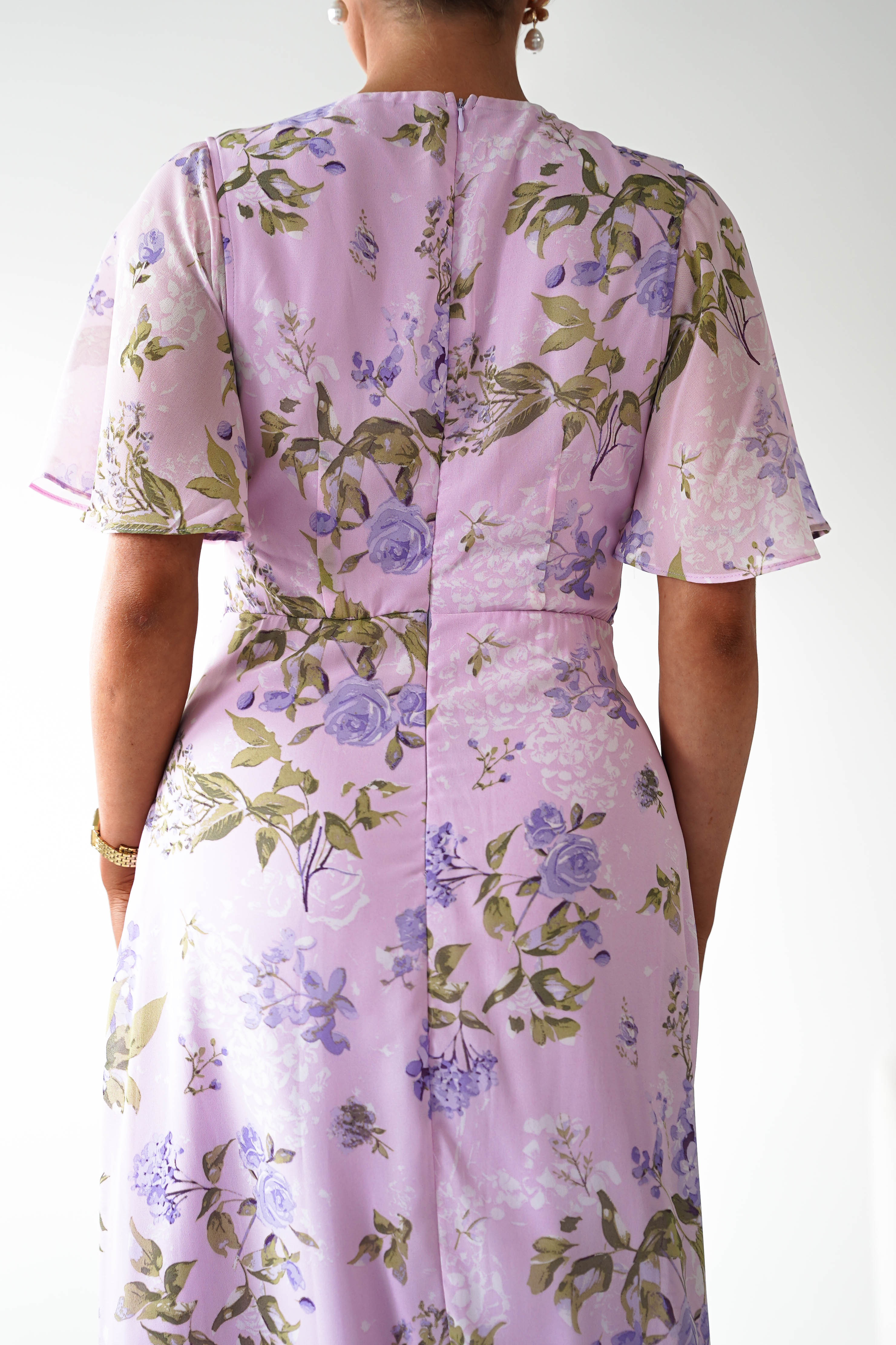 Oh Hello Clothing Women > Clothing > Dresses 1*DONE-SAMPLE Lilac Floral Draped Midi Dress