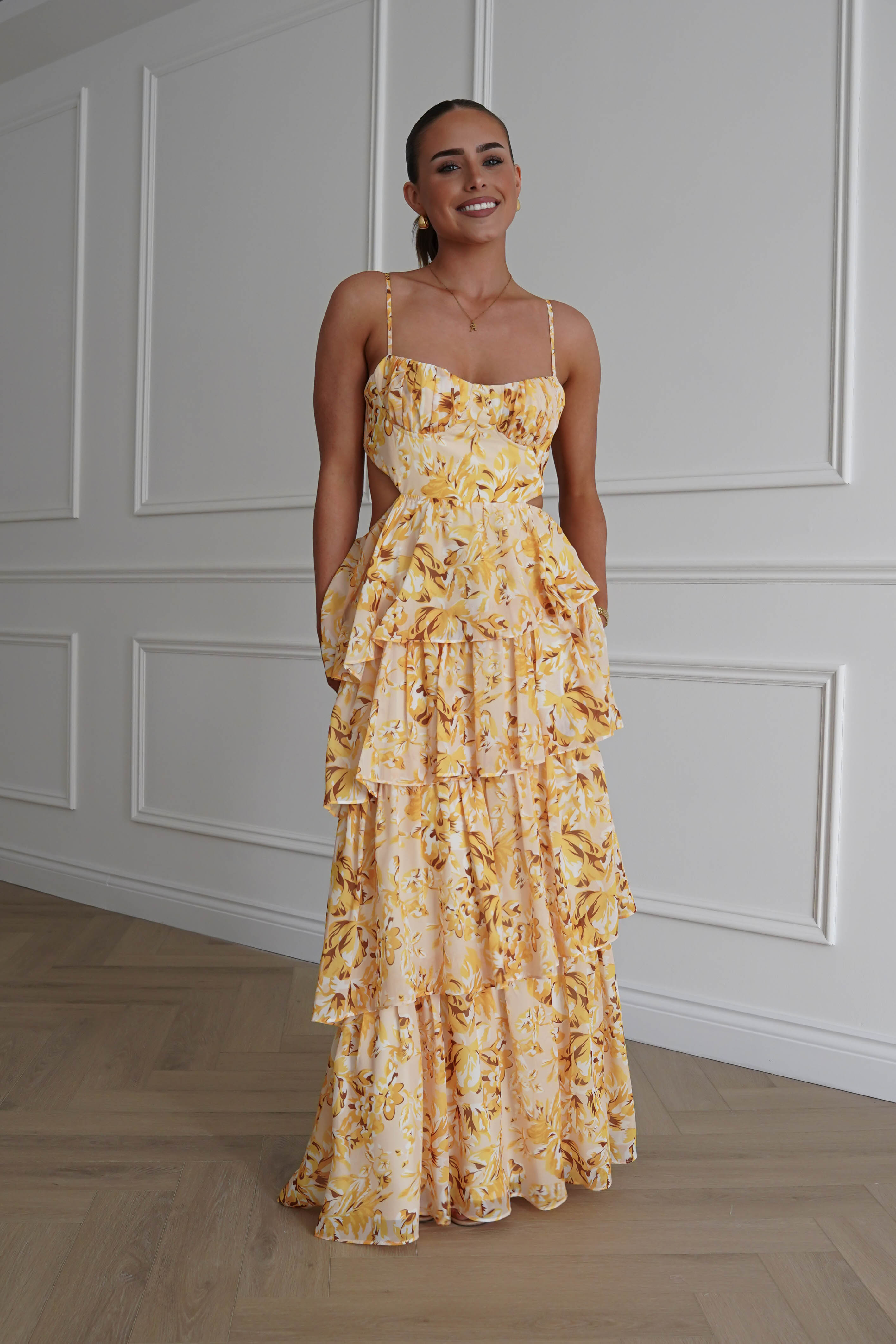 Oh Hello Clothing Women > Clothing > Dresses 1* DONE - SAMPLE- SAME STYLE AS Elouise Floral Tiered Maxi Dress Yellow(Copy)
