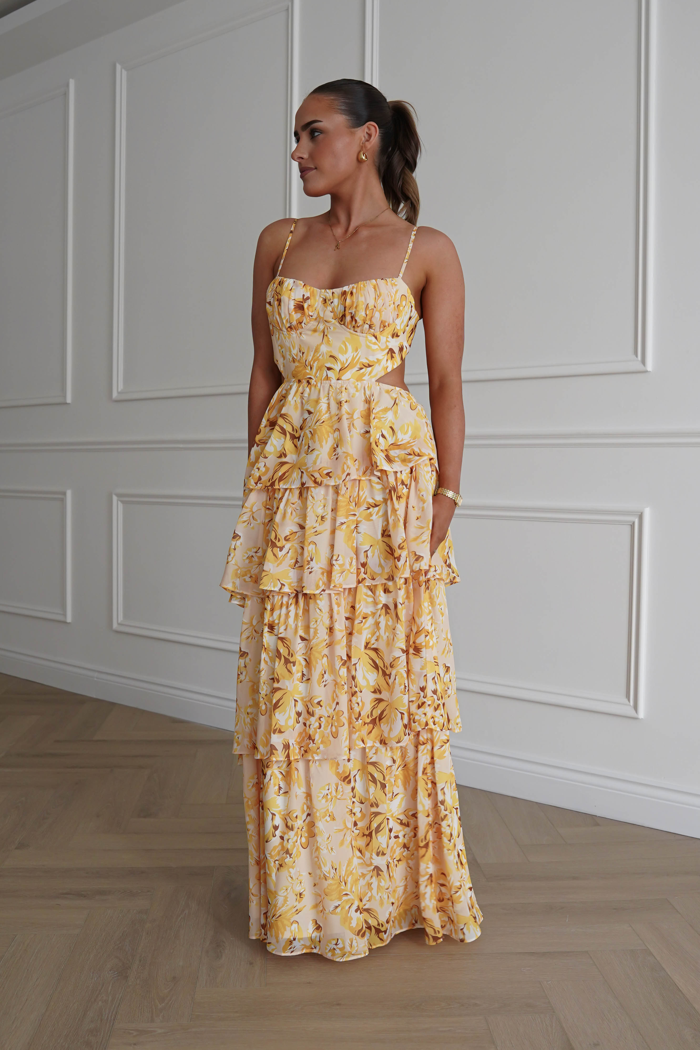 Oh Hello Clothing Women > Clothing > Dresses 1* DONE - SAMPLE- SAME STYLE AS Elouise Floral Tiered Maxi Dress Yellow(Copy)