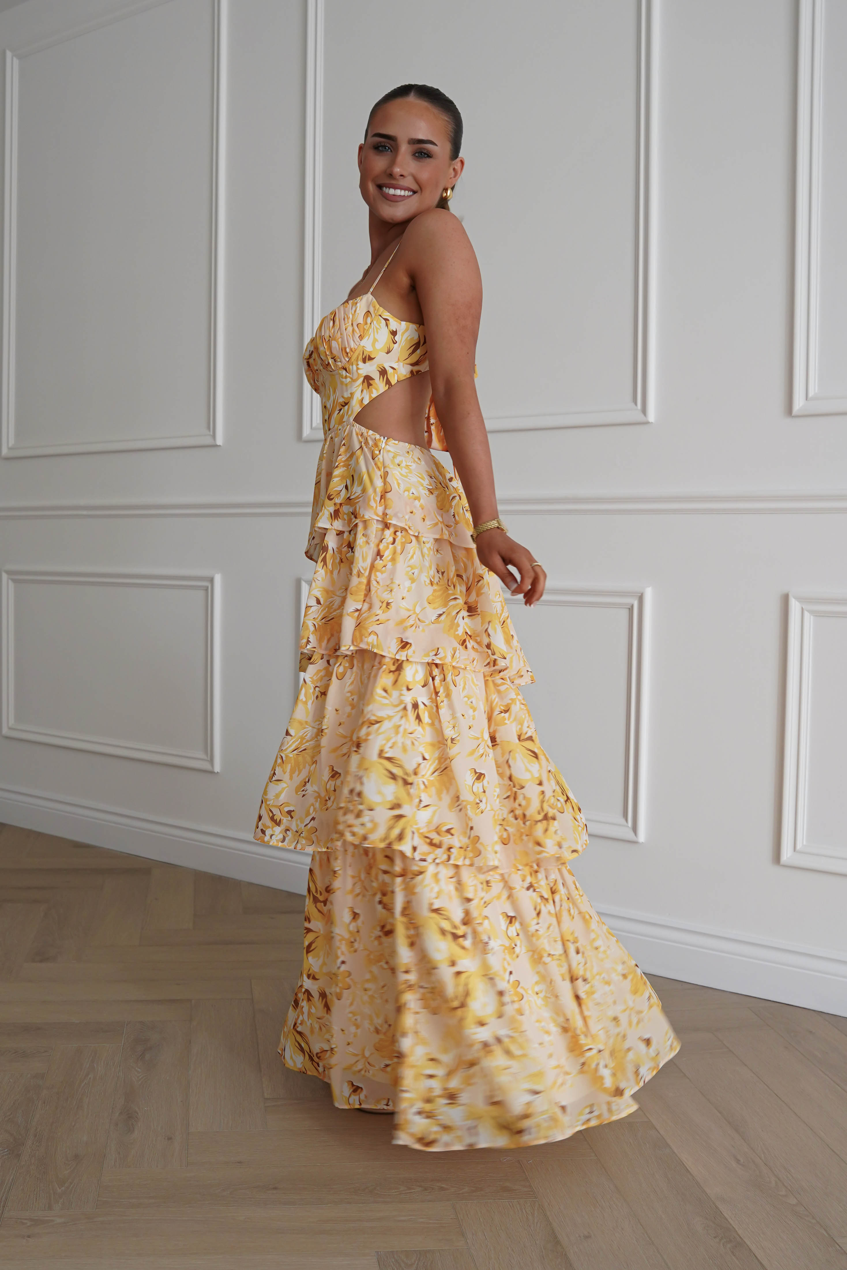 Oh Hello Clothing Women > Clothing > Dresses 1* DONE - SAMPLE- SAME STYLE AS Elouise Floral Tiered Maxi Dress Yellow(Copy)