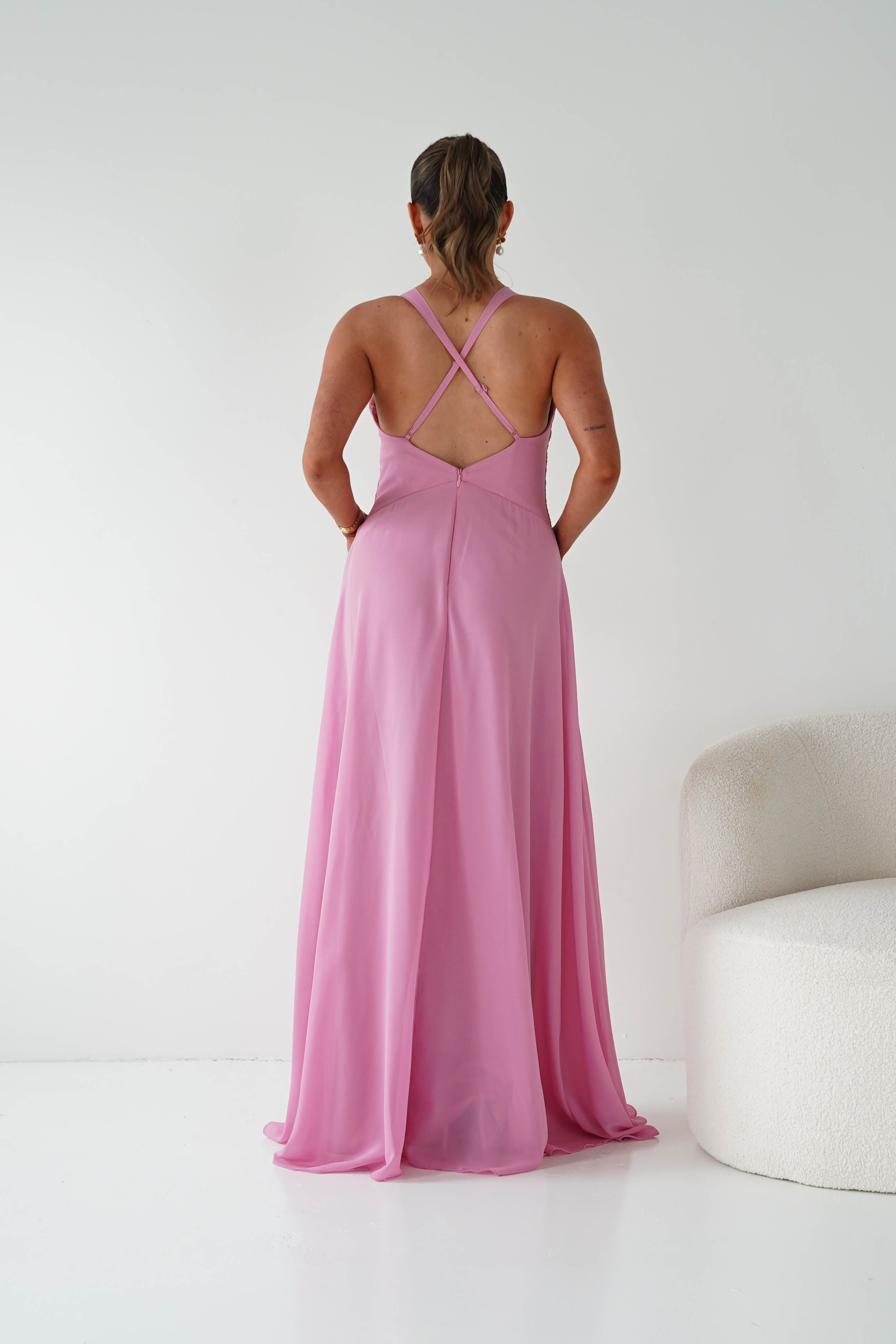 Oh Hello Clothing Women > Clothing > Dresses 1*DONE- Sara A-Line Chiffon Maxi Dress | PINK