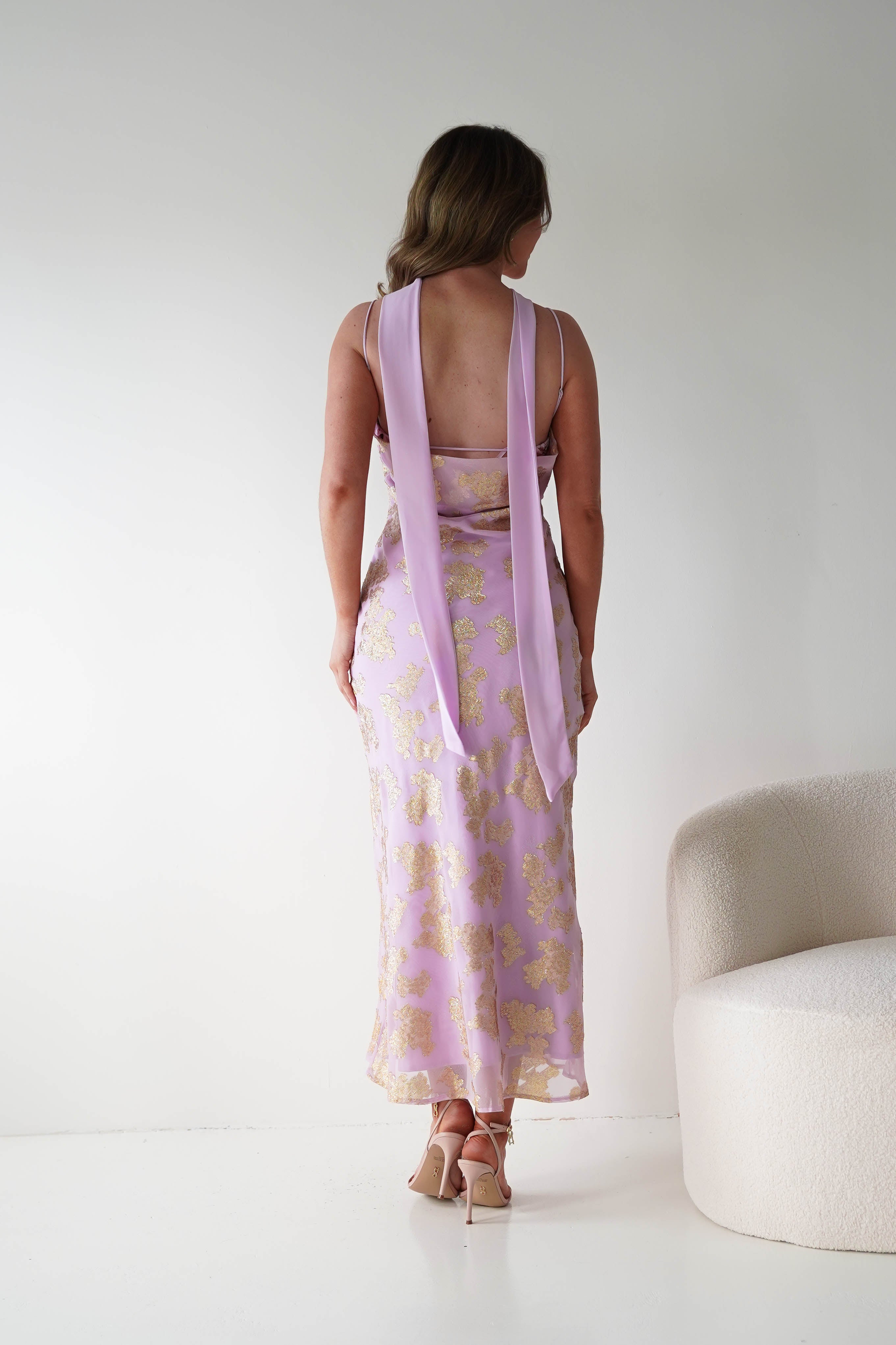 Oh Hello Clothing Women > Clothing > Dresses 1*DONE -SASHA-64623D11-Pink & Gold Maxi Dress with Matching Scarf
