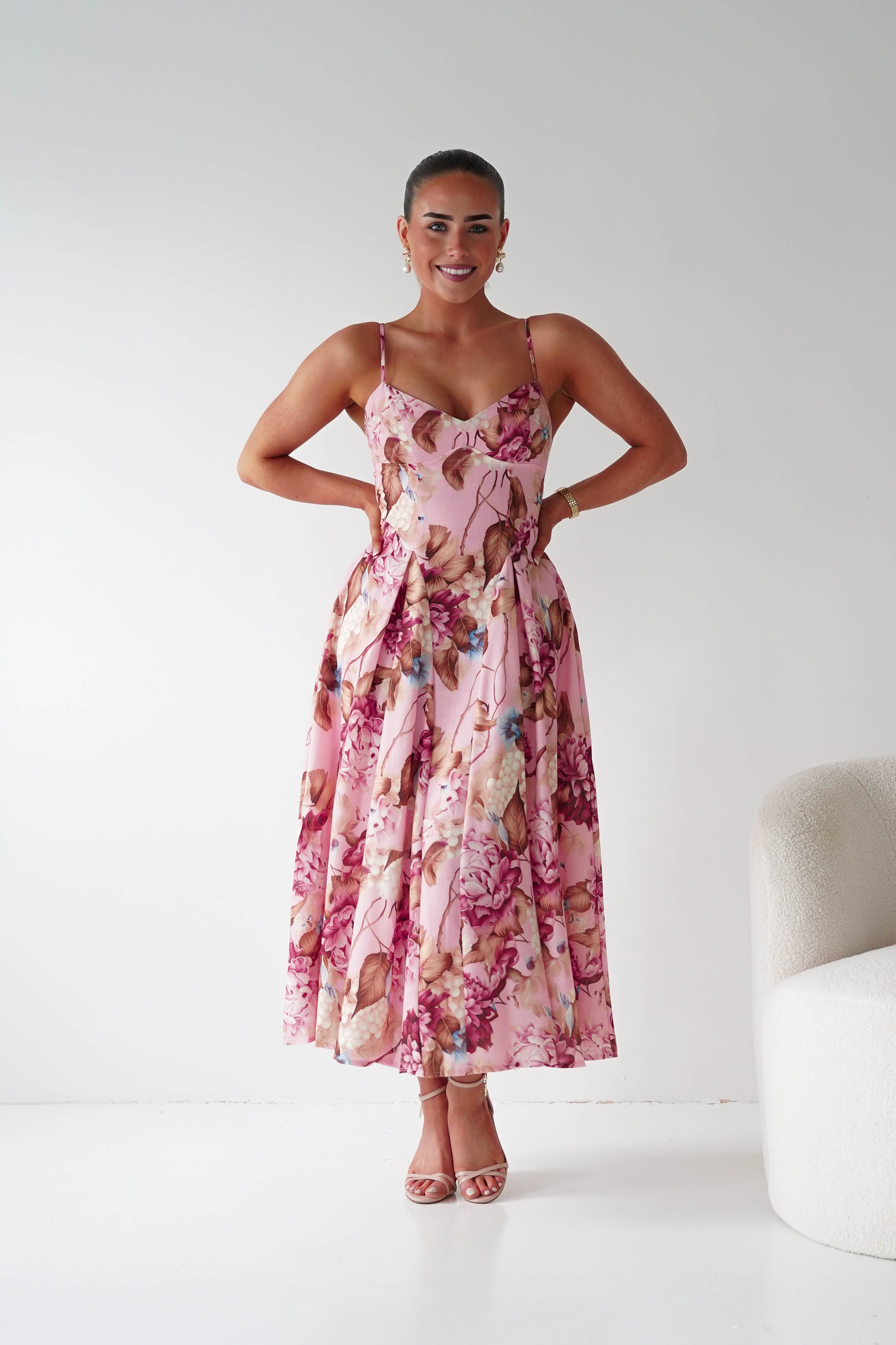 Oh Hello Clothing Women > Clothing > Dresses 1*DONE -SASHA- 64704v24- Pink Floral Midi Dress