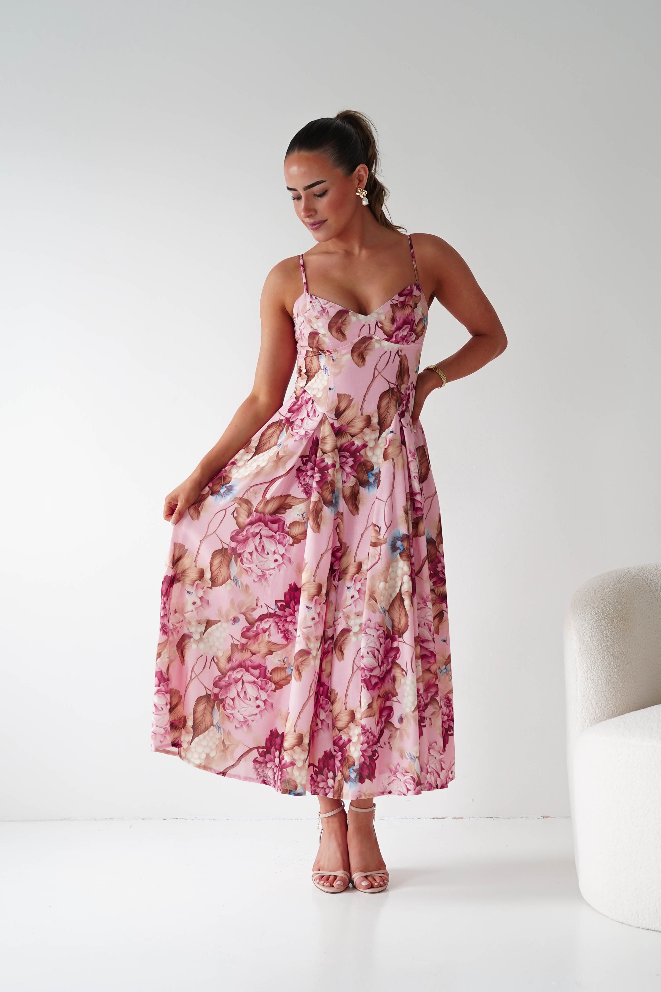 Oh Hello Clothing Women > Clothing > Dresses 1*DONE -SASHA- 64704v24- Pink Floral Midi Dress