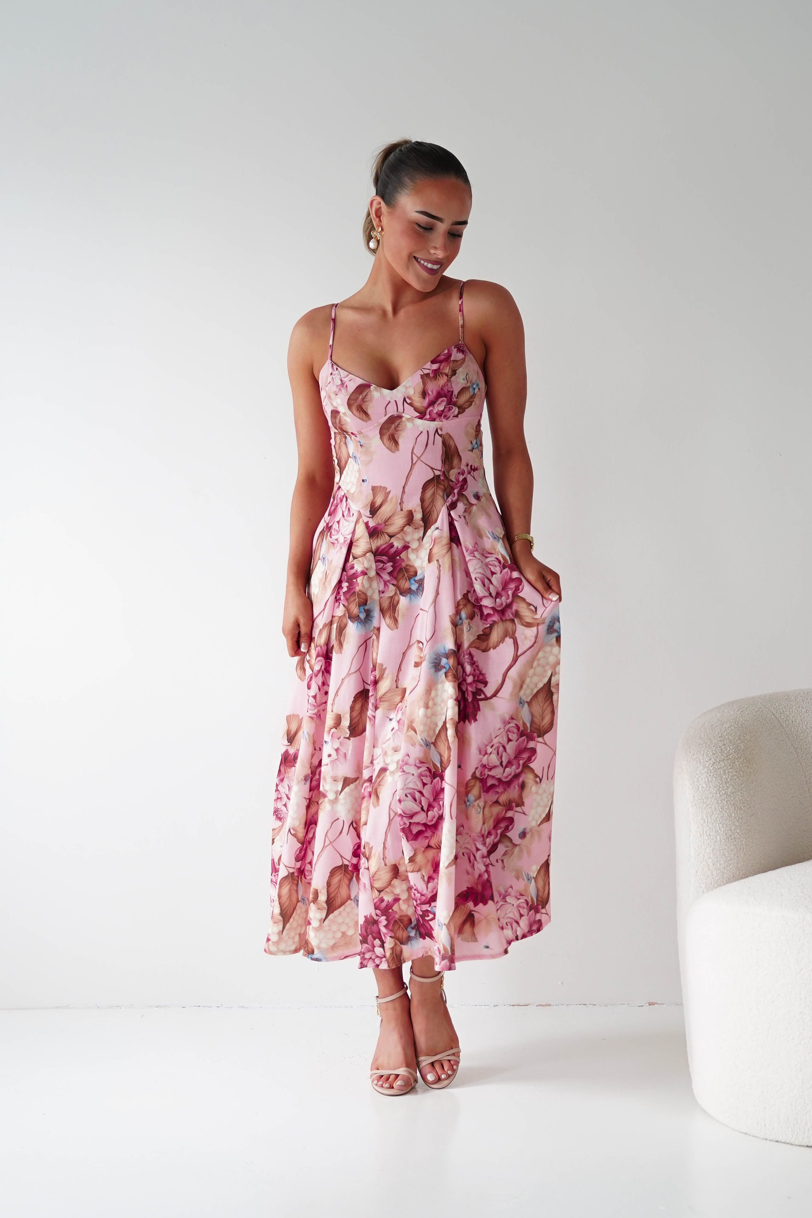 Oh Hello Clothing Women > Clothing > Dresses 1*DONE -SASHA- 64704v24- Pink Floral Midi Dress