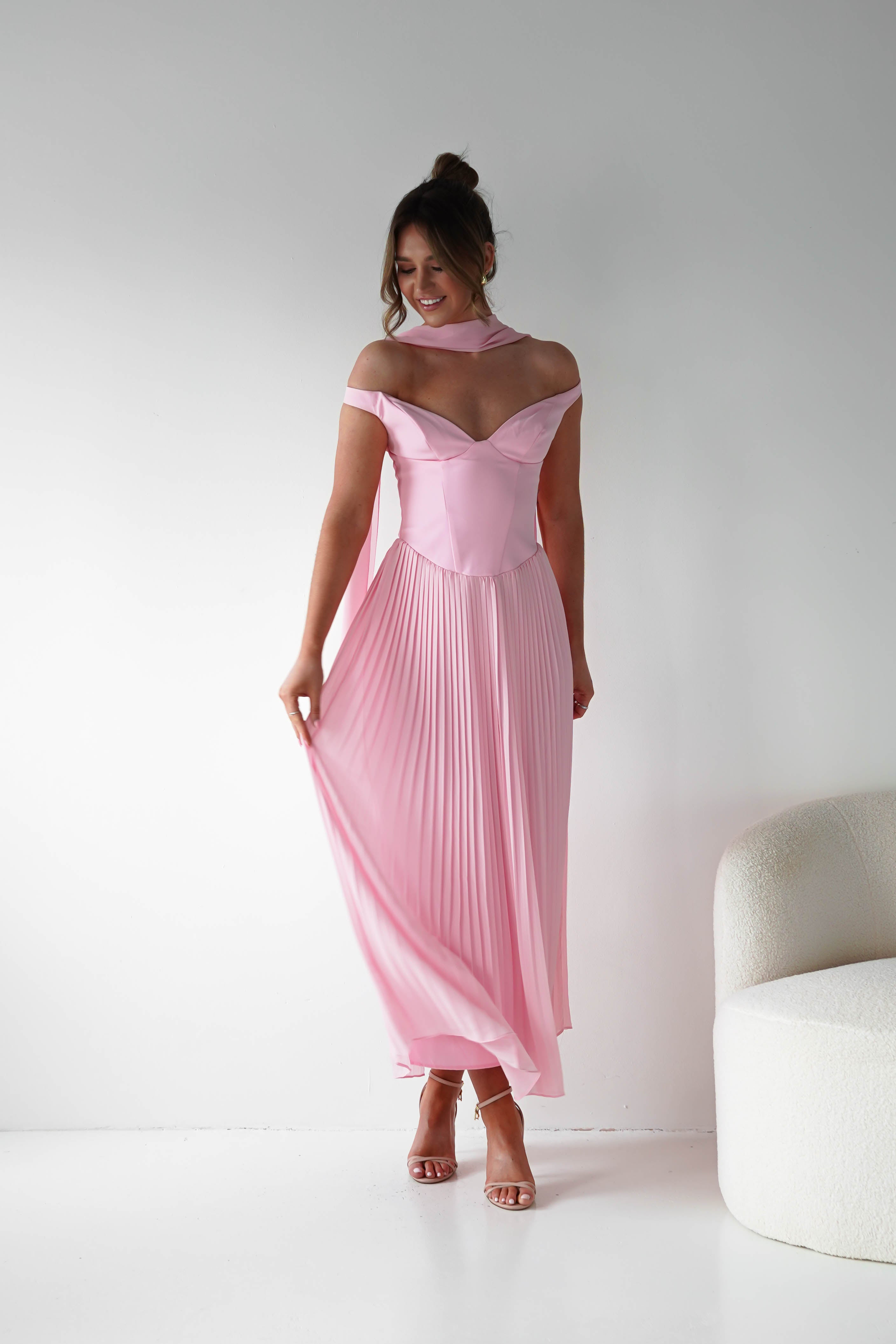 Oh Hello Clothing Women > Clothing > Dresses 1*DONE -SASHA-64832D-PINK PLEATED MIDI DRESS