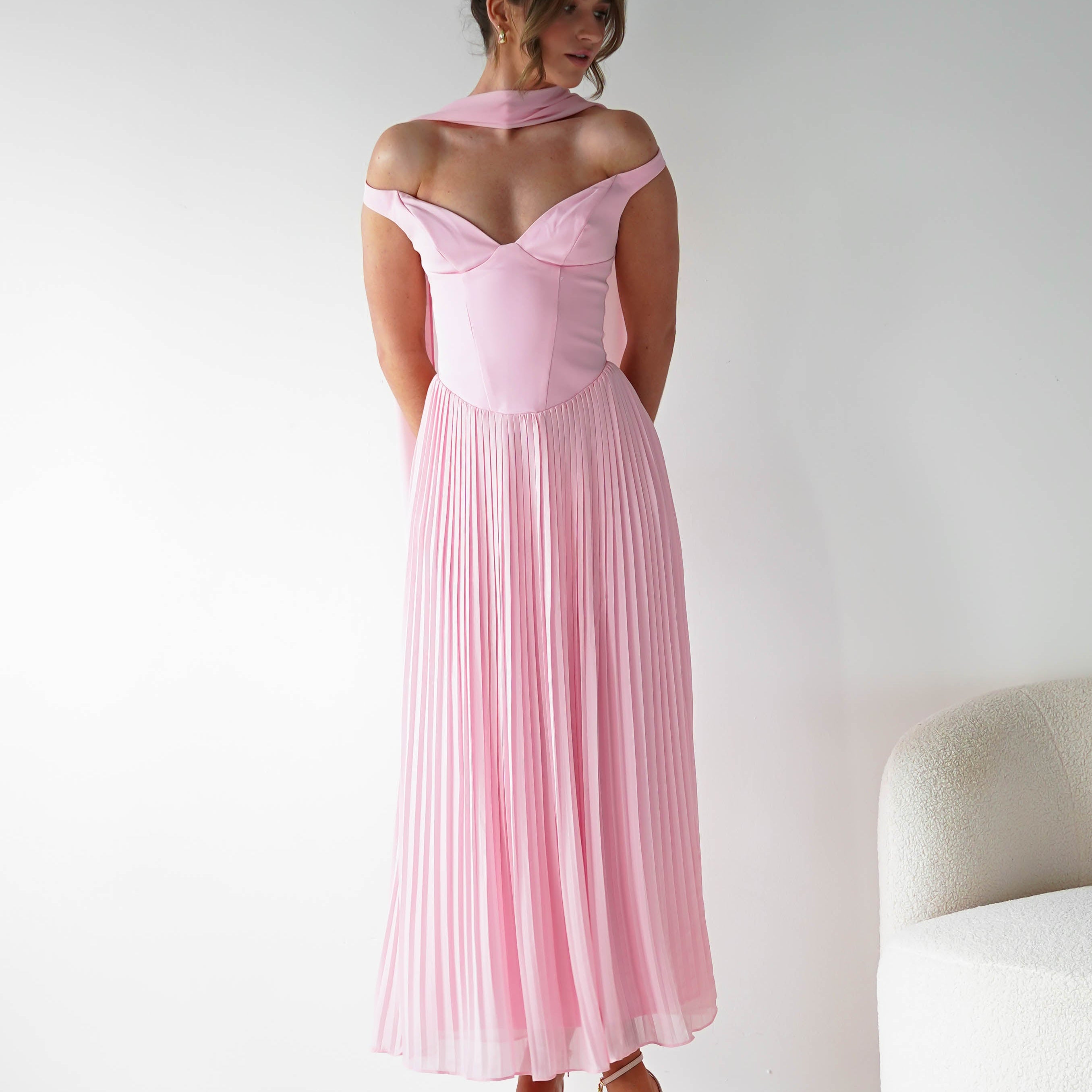 Oh Hello Clothing Women > Clothing > Dresses 1*DONE -SASHA-64832D-PINK PLEATED MIDI DRESS