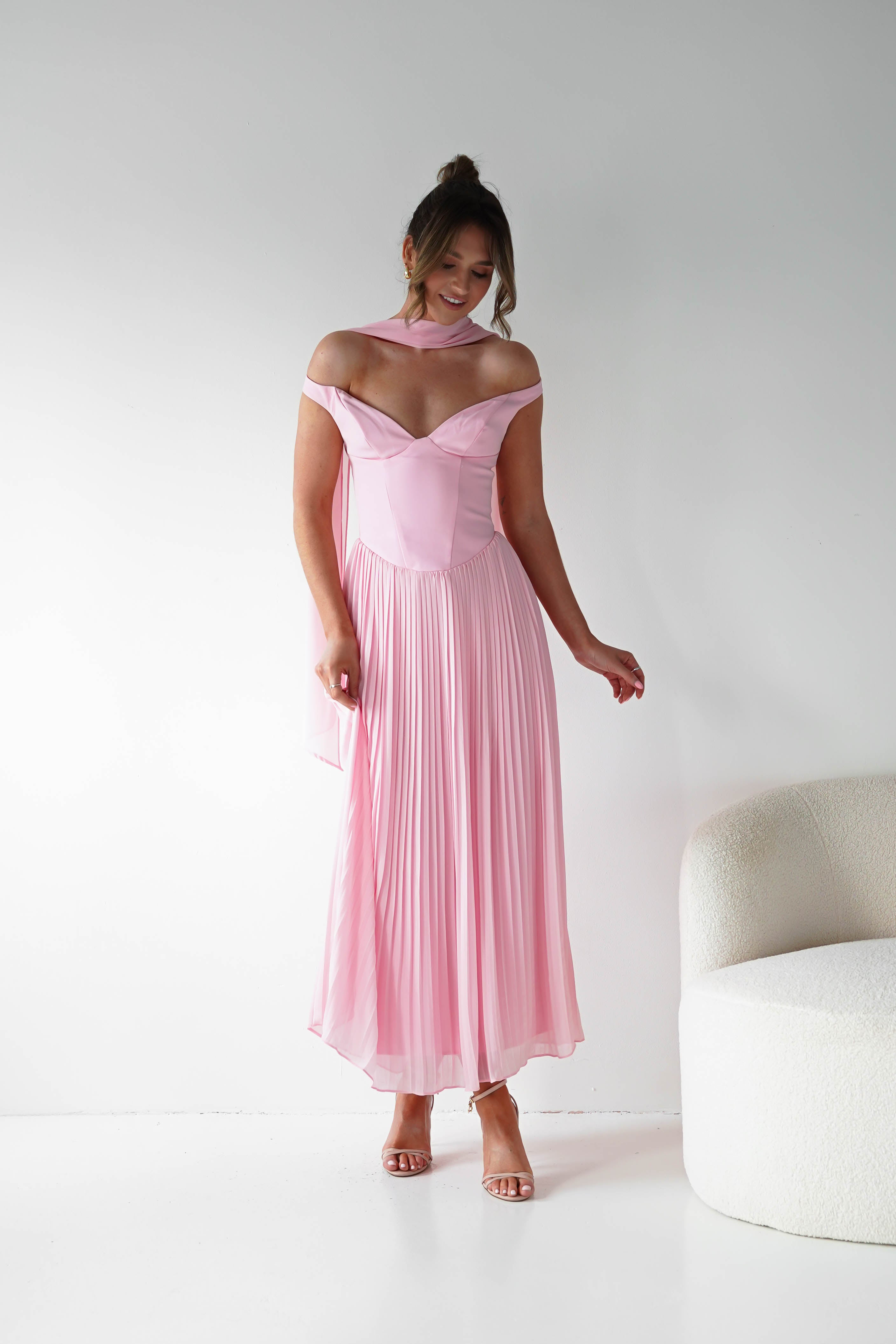 Oh Hello Clothing Women > Clothing > Dresses 1*DONE -SASHA-64832D-PINK PLEATED MIDI DRESS