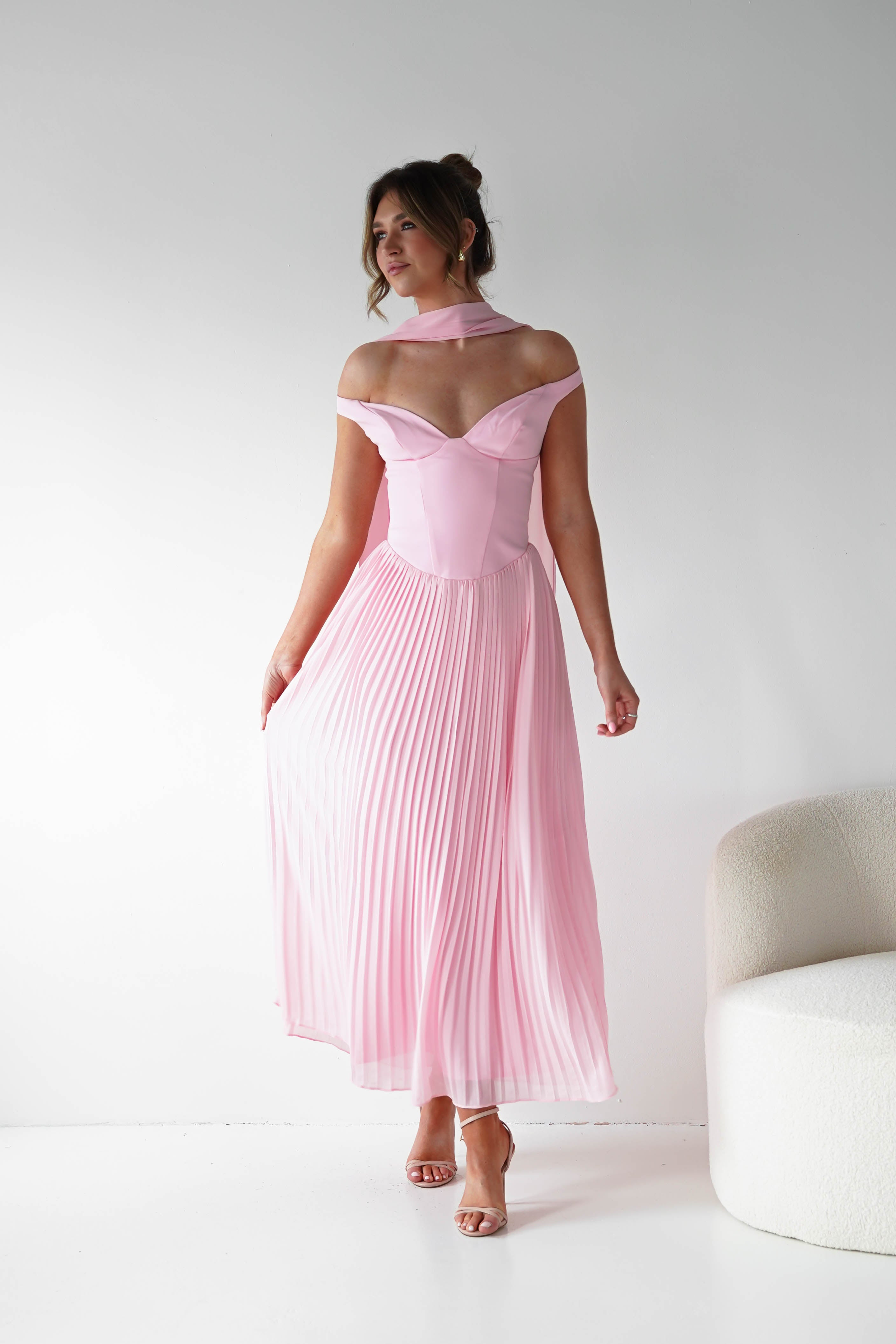 Oh Hello Clothing Women > Clothing > Dresses 1*DONE -SASHA-64832D-PINK PLEATED MIDI DRESS