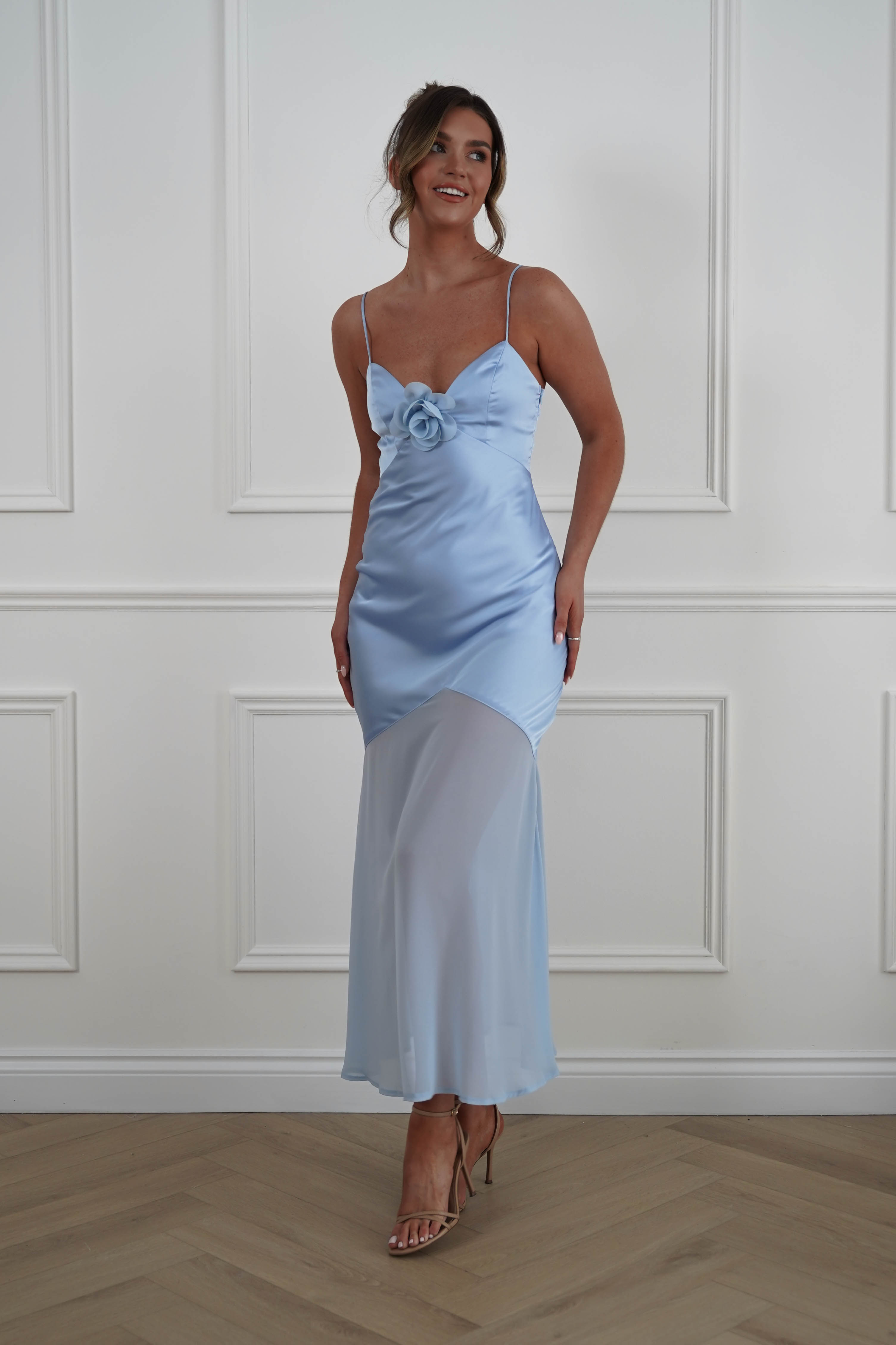Oh Hello Clothing Women > Clothing > Dresses 1*DONE -SASHA-64972D-Powder Blue Chiffon Maxi Dress with Layered Hem - sample