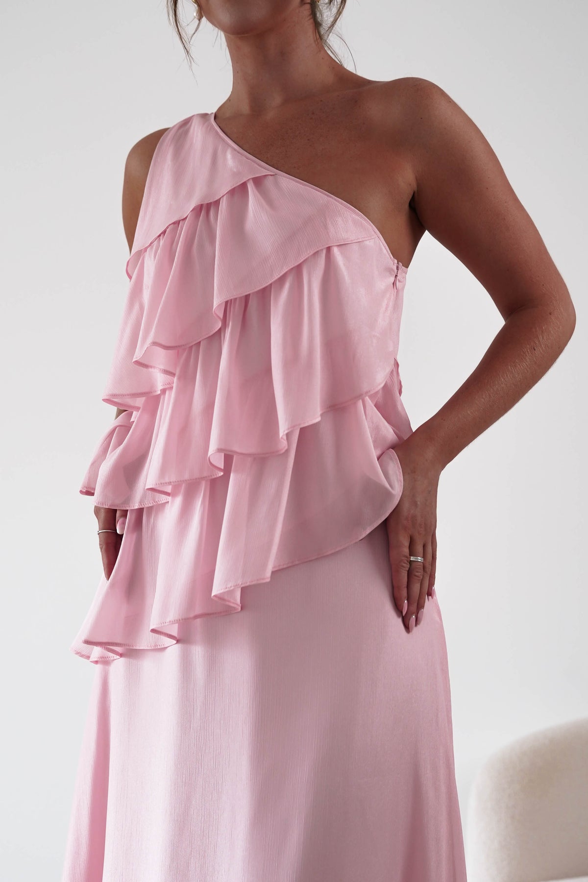 Oh Hello Clothing Women > Clothing > Dresses 1*DONE*SASHA-A65183D-Pink Asymmetric Ruffle Maxi Dress