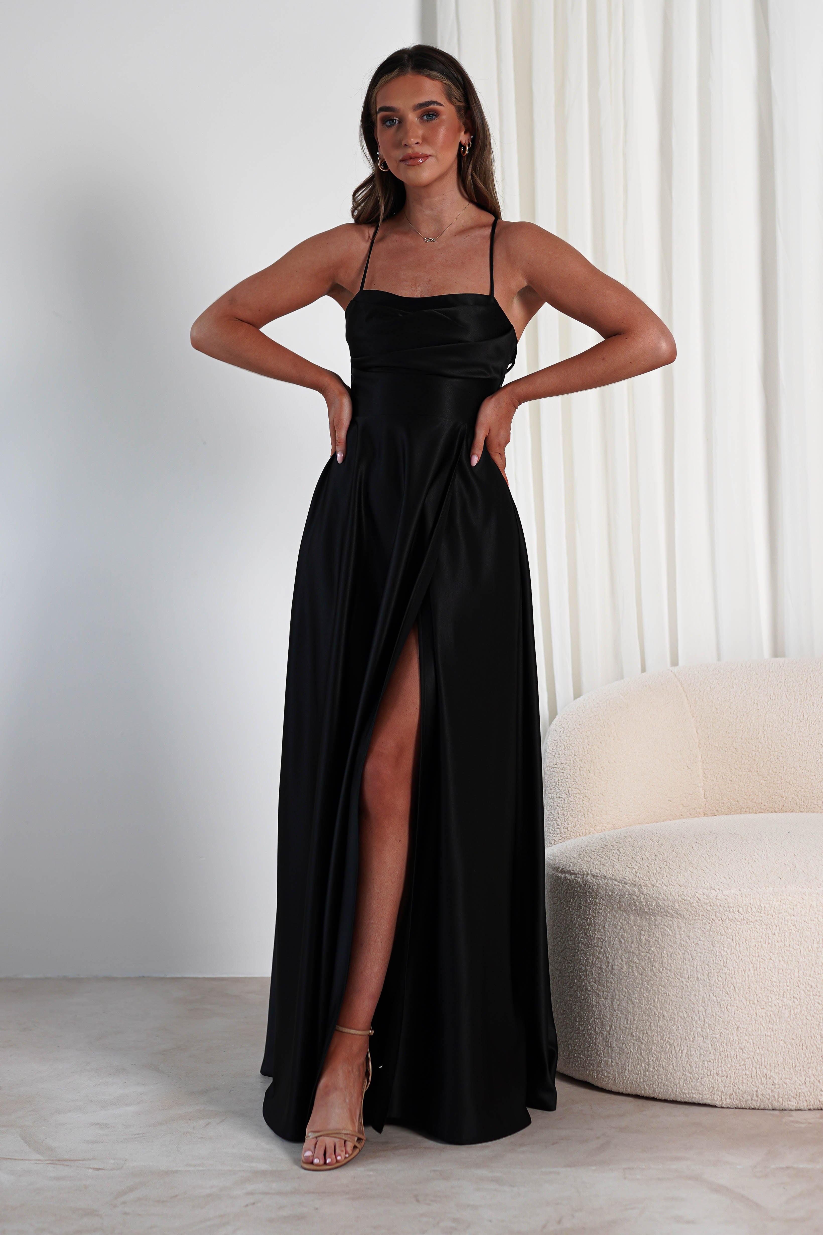 Shantal Satin Gown | Black | Debs & Prom | Formal Gown | Oh Hello Clothing