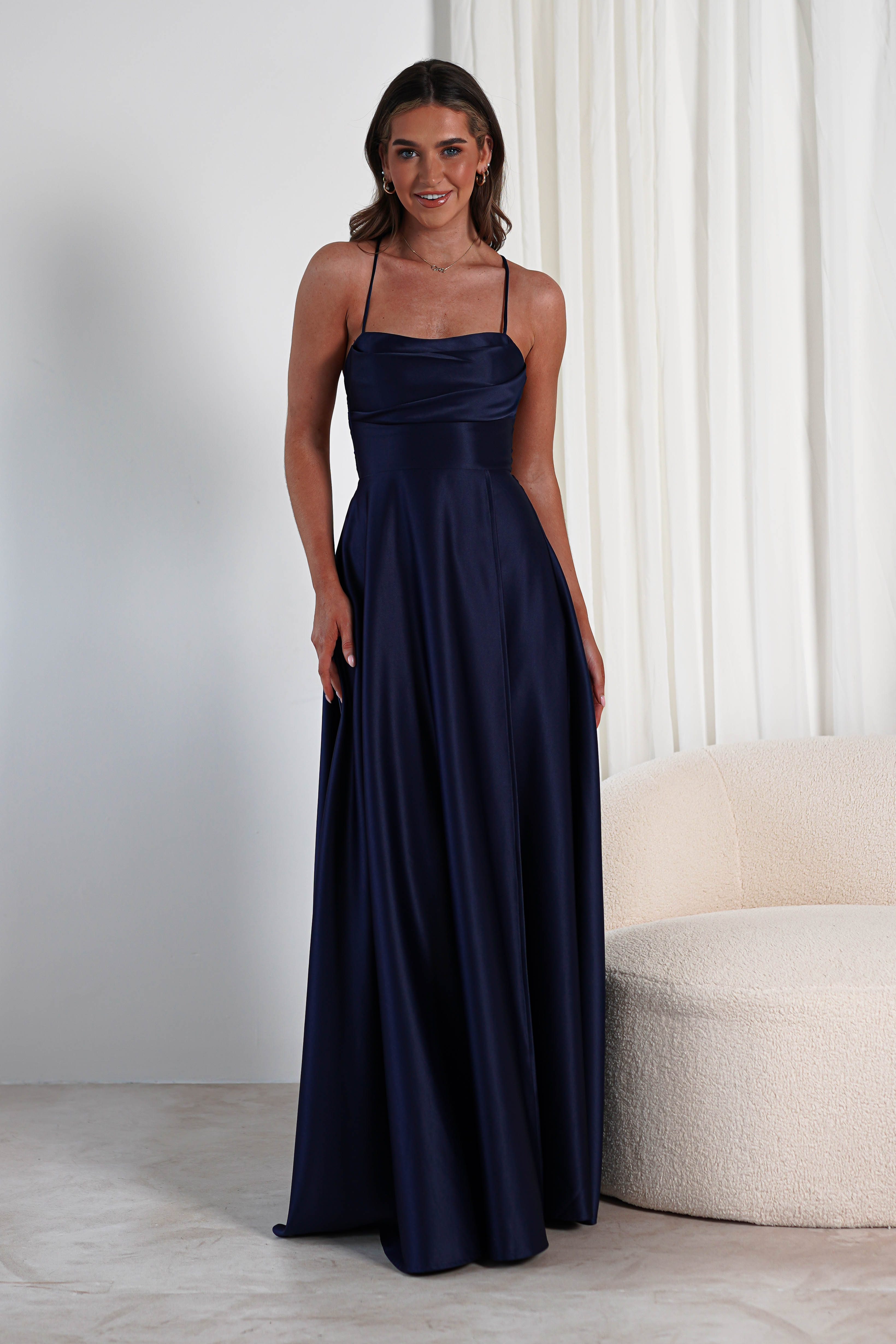 Shantal Satin Gown | Navy | Debs & Prom | Formal Gown | Oh Hello Clothing