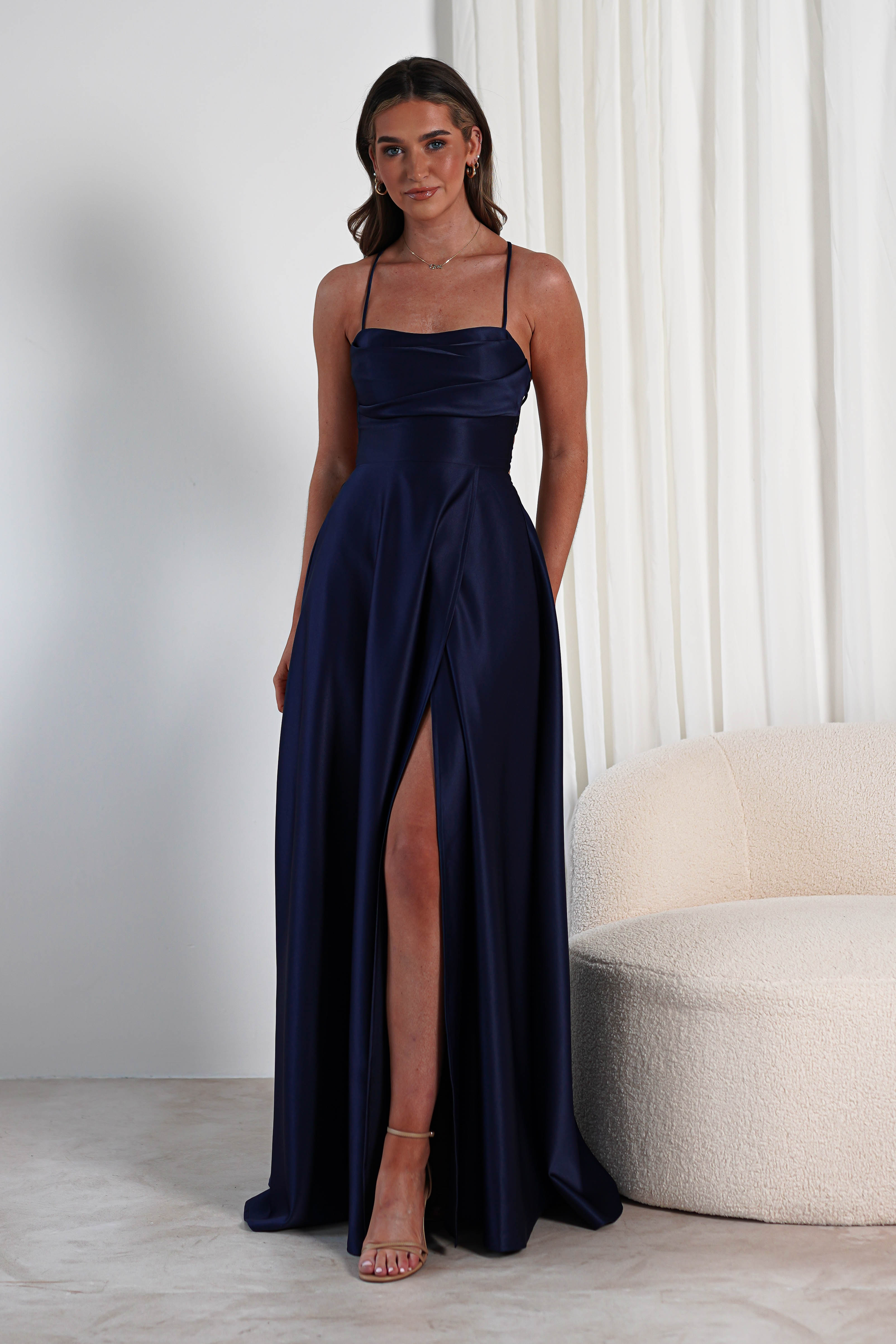 Shantal Satin Gown | Navy | Debs & Prom | Formal Gown | Oh Hello Clothing