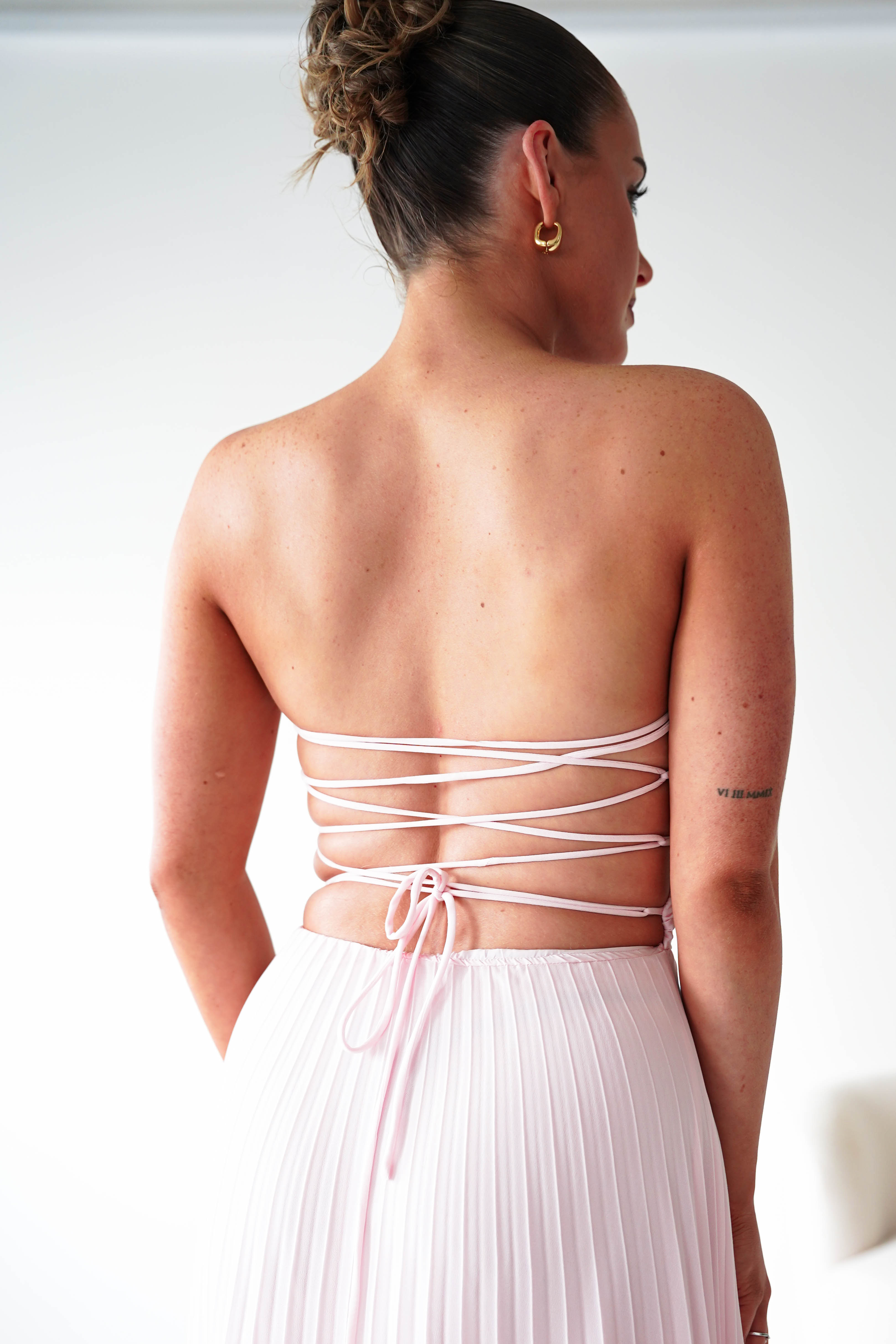 Oh Hello Clothing Women > Clothing > Dresses 1*DONE- SHAREEN COLLECTION-Blush Pink Pleated Strapless Maxi Dress with Scarf-MD08889-2