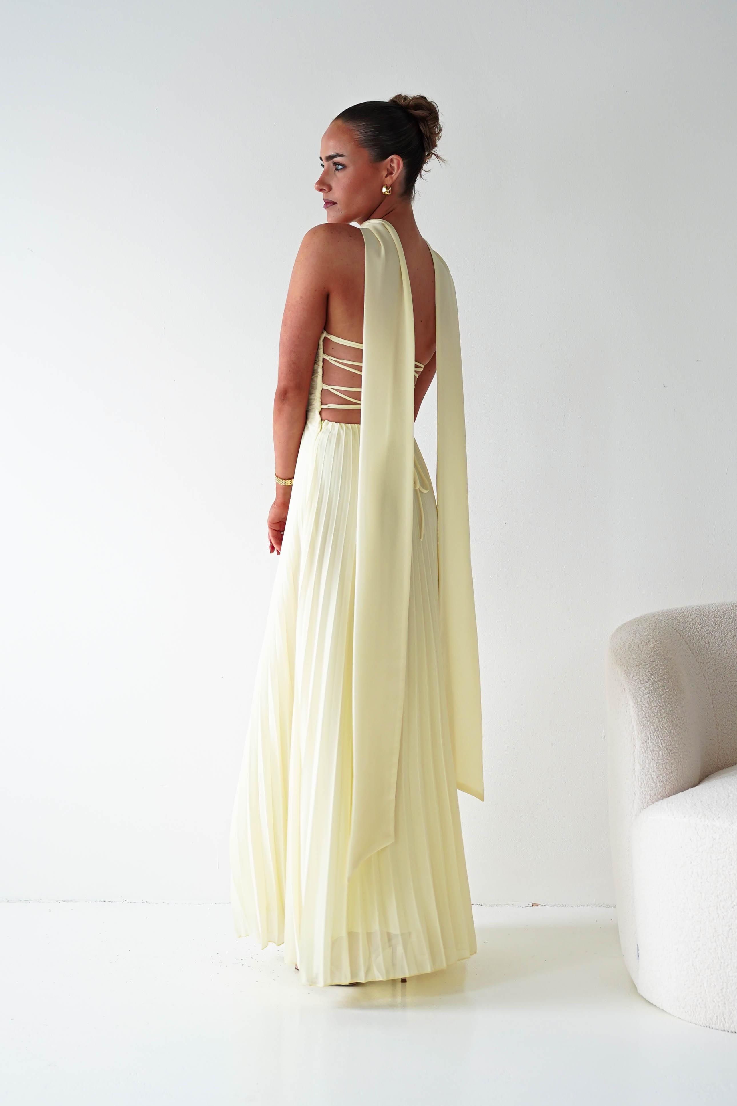 Oh Hello Clothing Women > Clothing > Dresses 1*DONE- SHAREEN COLLECTION-Yellow Pleated Strapless Maxi Dress with Scarf-MD08889-2 (Copy)