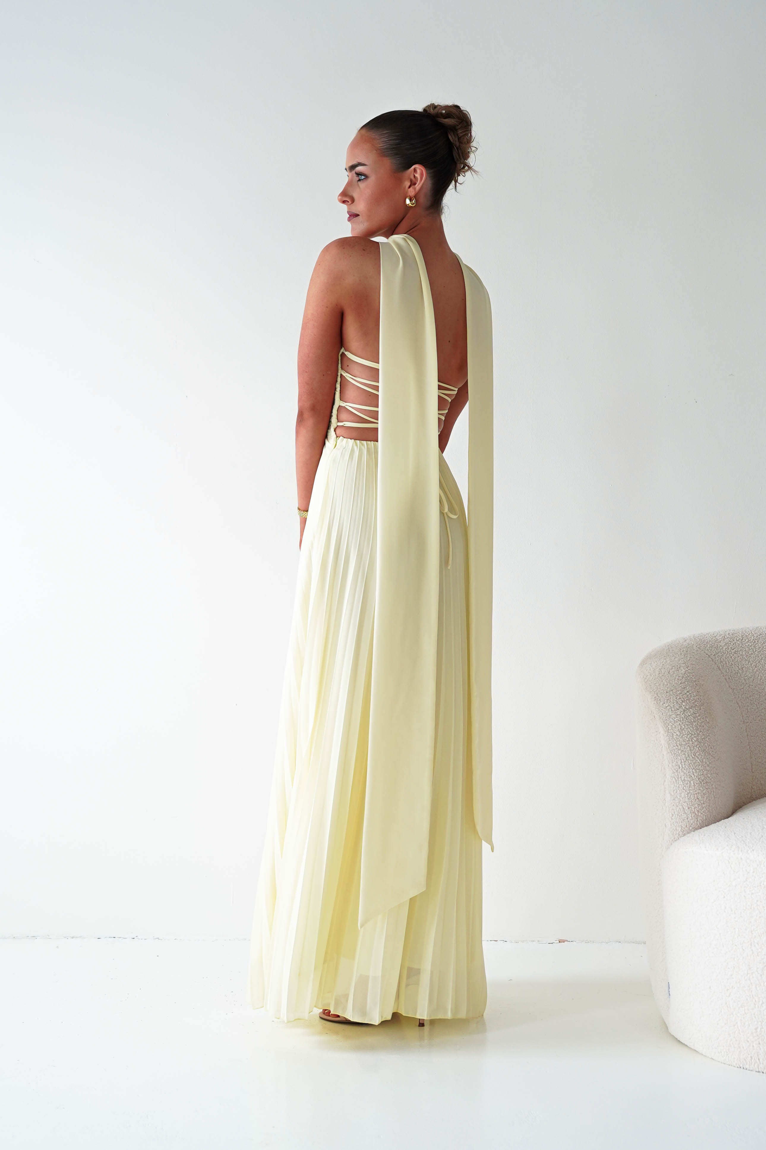 Oh Hello Clothing Women > Clothing > Dresses 1*DONE- SHAREEN COLLECTION-Yellow Pleated Strapless Maxi Dress with Scarf-MD08889-2 (Copy)