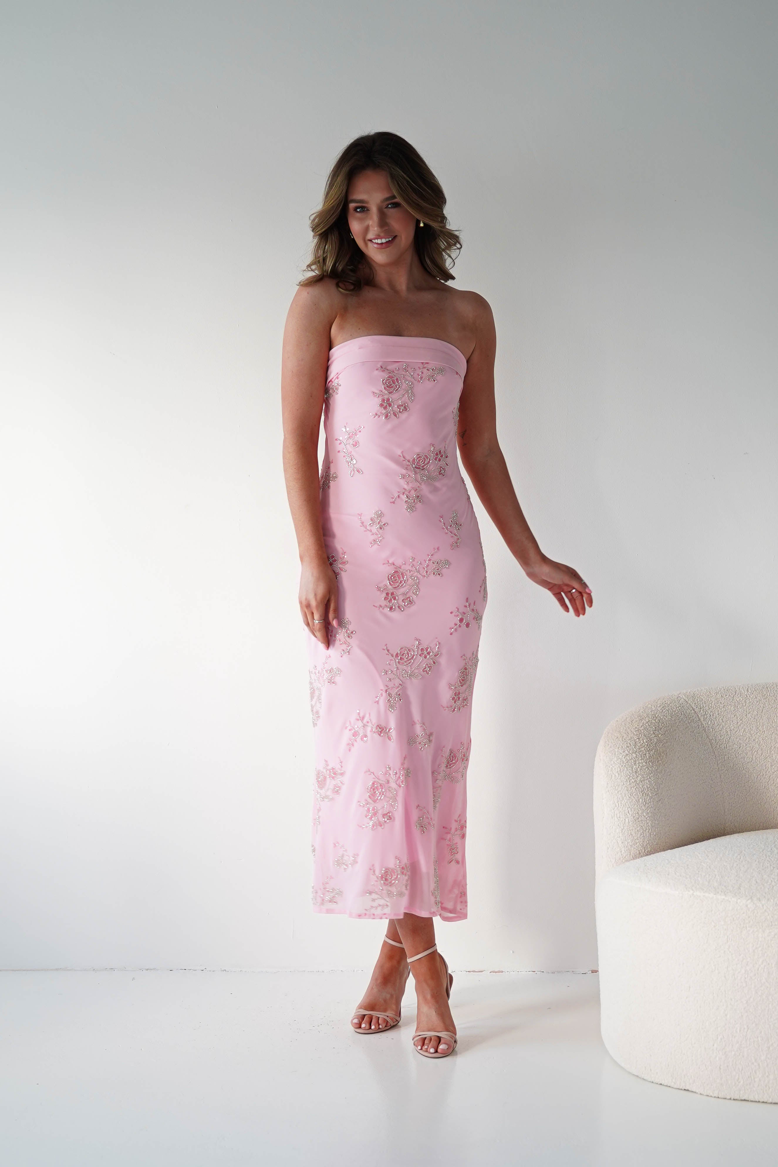 Oh Hello Clothing Women > Clothing > Dresses 1*DONE -SHAREEN COLLECTIONS- AD04802-60-PINK Beaded Strapless Dress