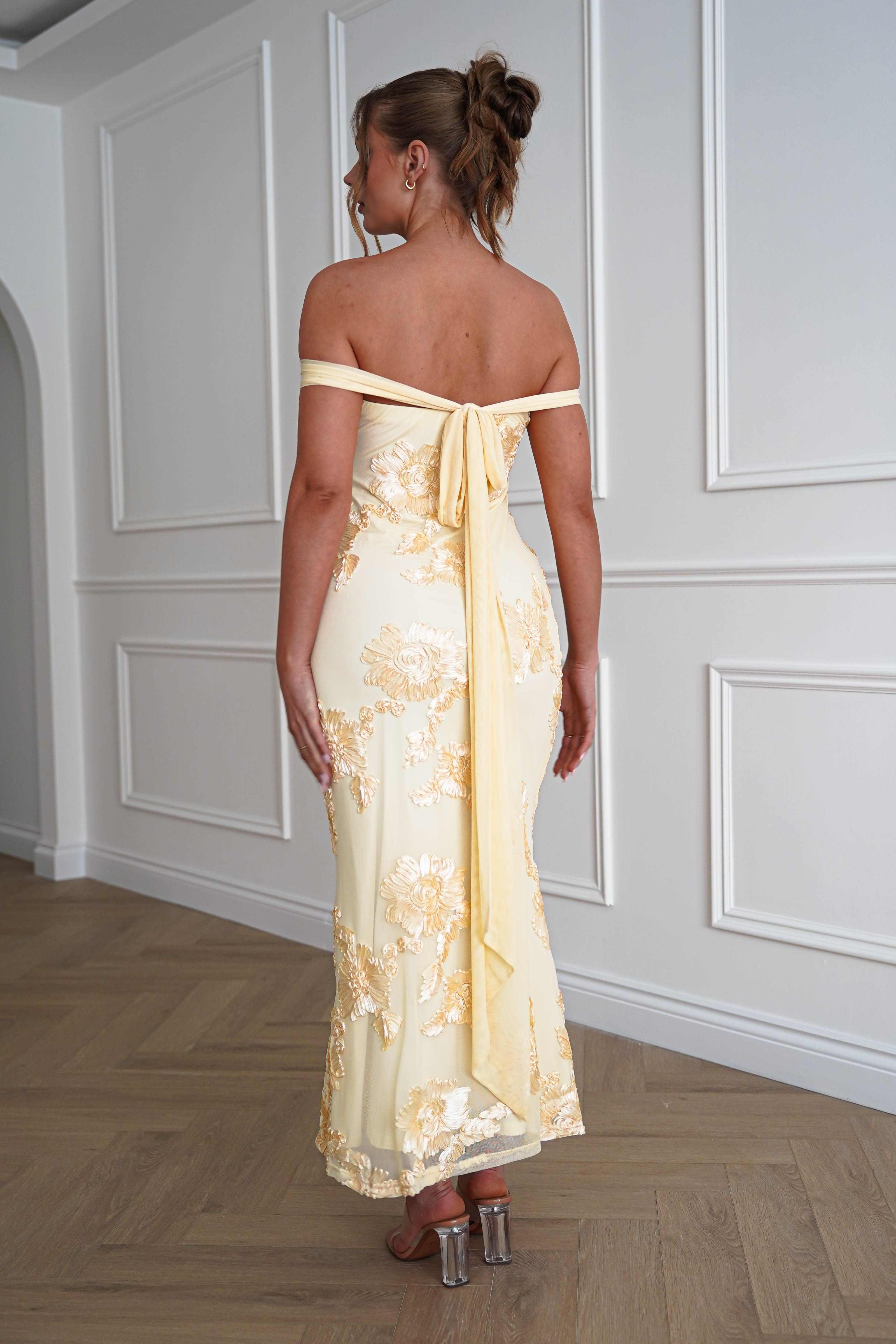 Oh Hello Clothing Dresses > Prom Dresses 1*DONE-SHAREEN-MD10102-YELLOW MESH STRAPLESS DRESS.