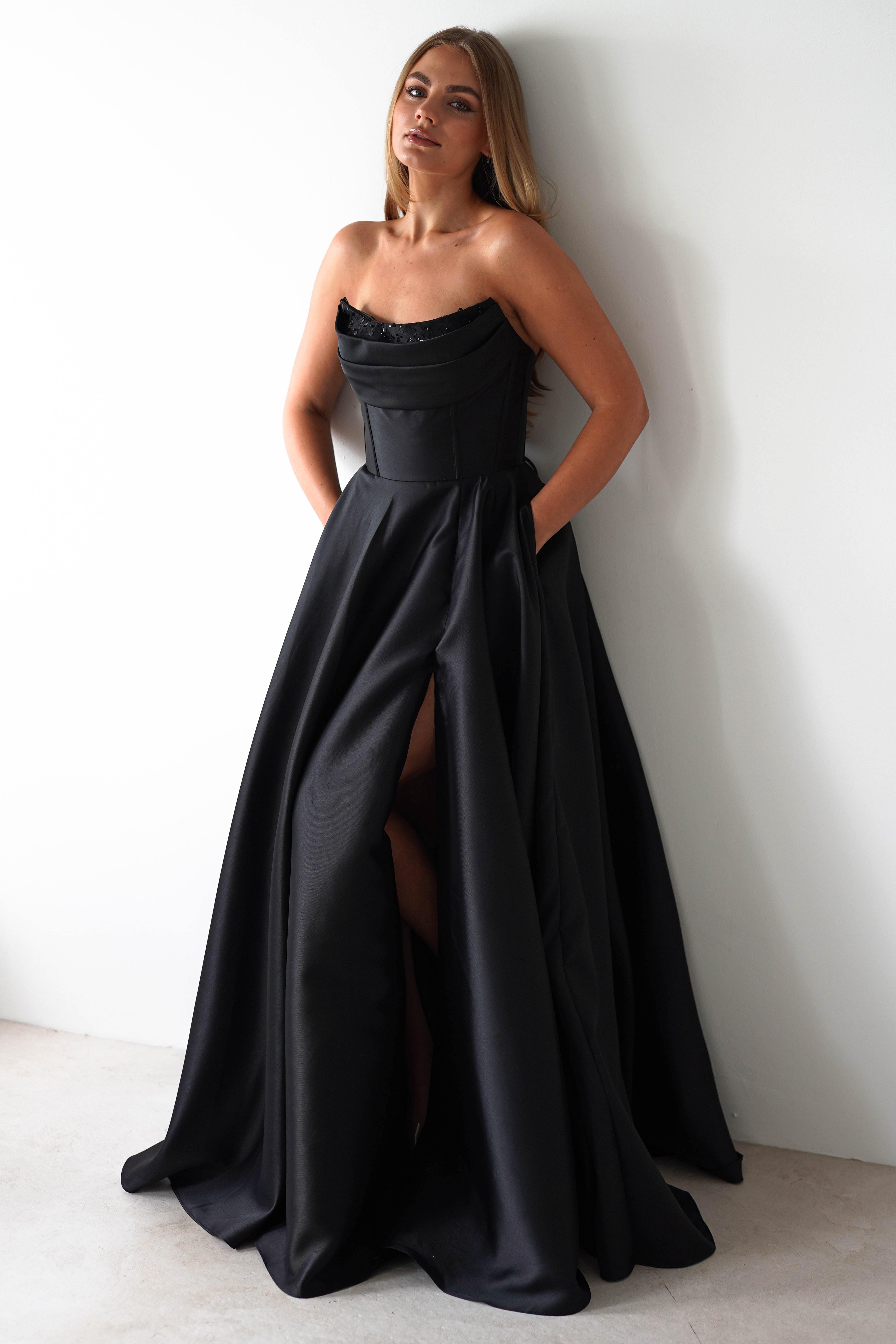 Pepper Strapless A-Line Maxi Gown | Black | Debs & Prom | Formal Gown | Oh Hello Clothing