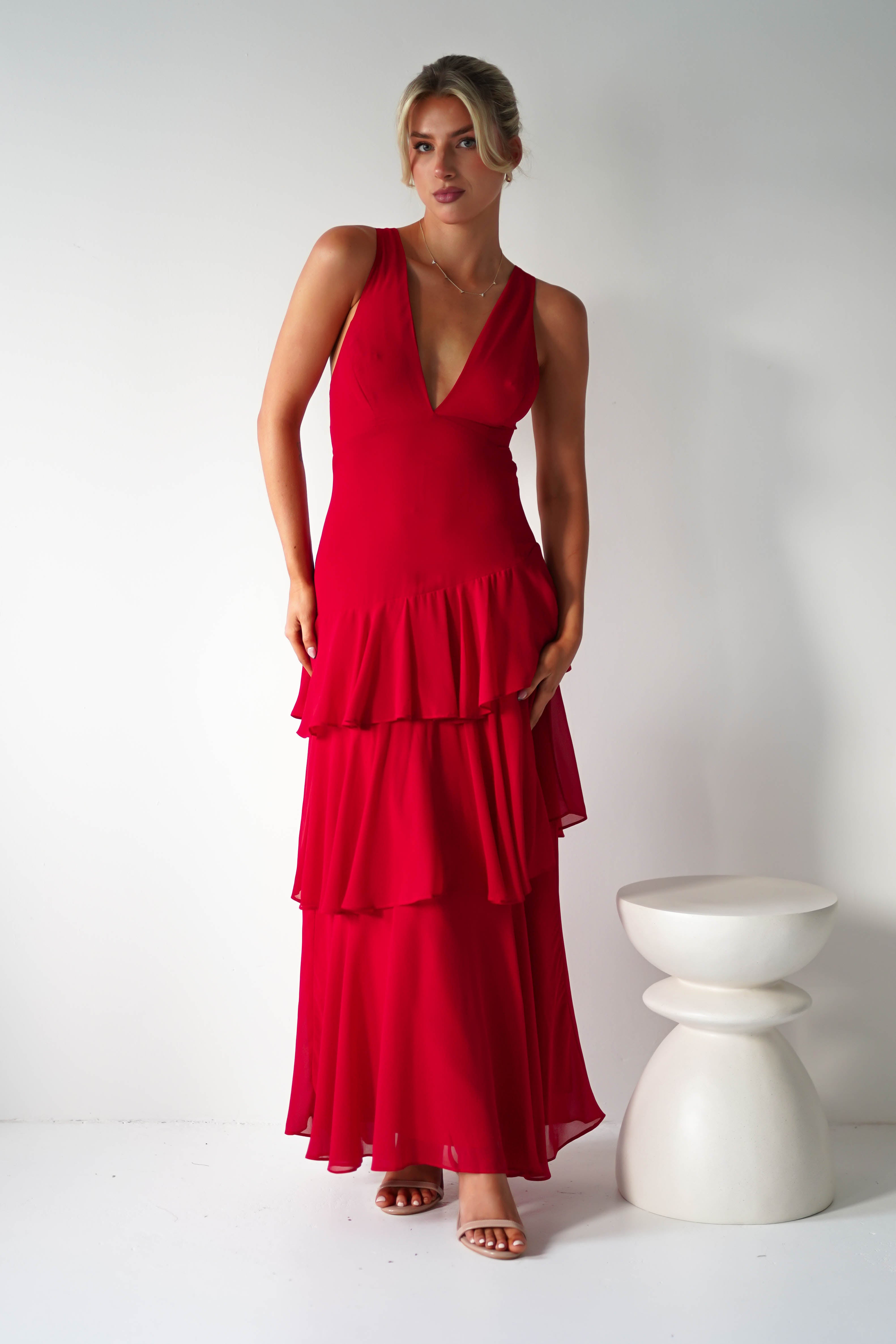 Andalusia Ruffle Maxi Dress Red | Wedding Guest Dress | Maxi | Oh Hello Clothing