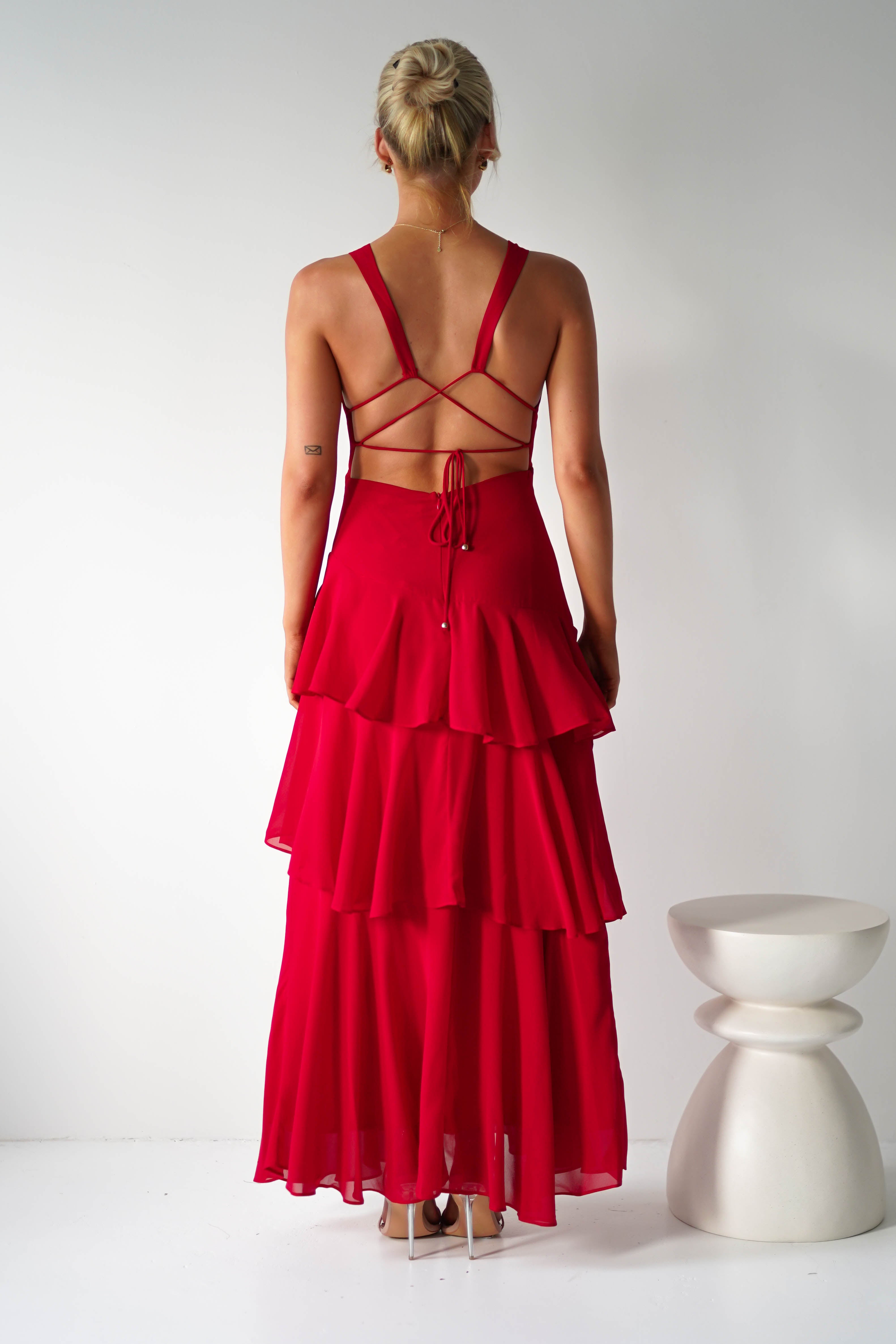 Andalusia Ruffle Maxi Dress Red | Wedding Guest Dress | Maxi | Oh Hello Clothing
