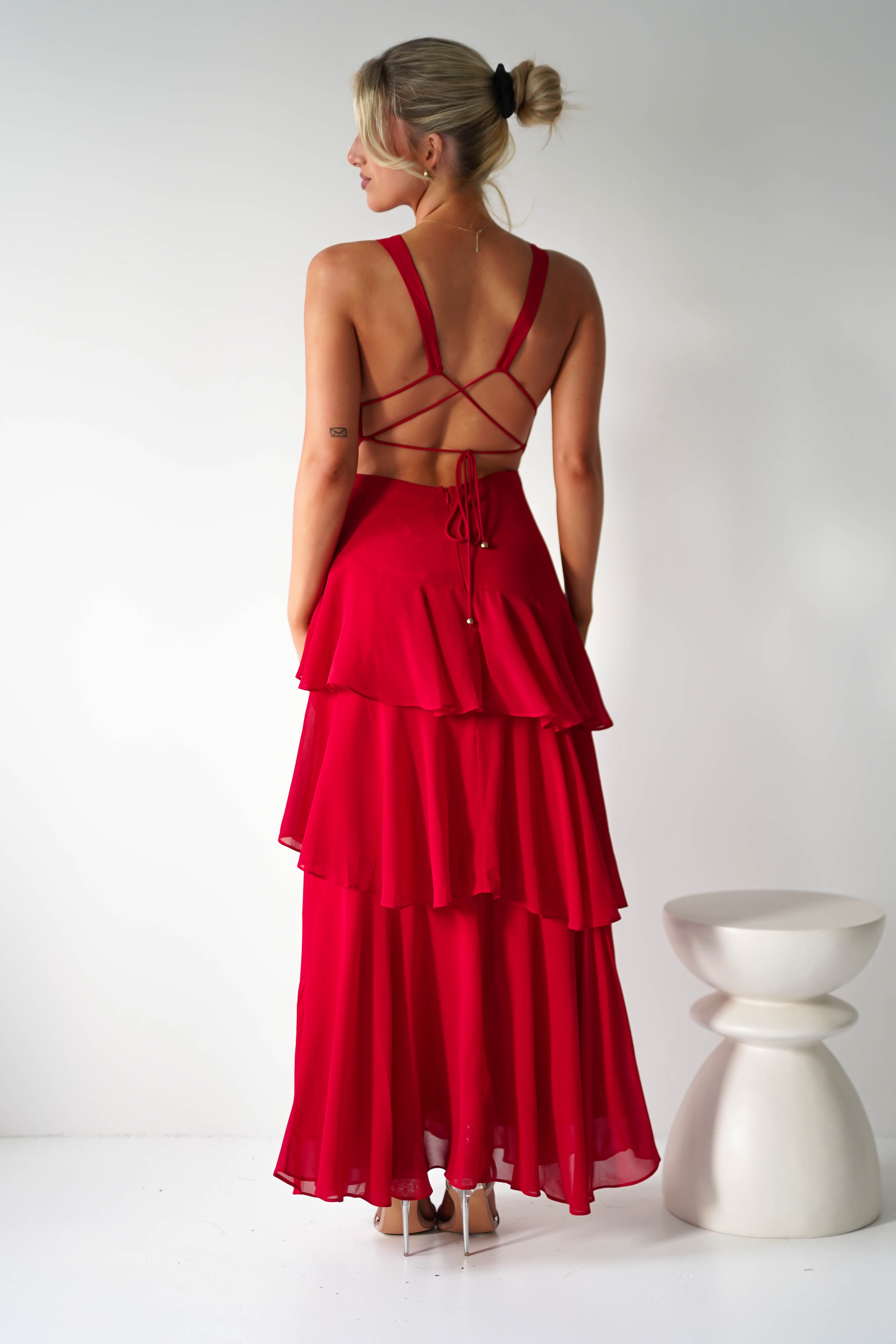 Andalusia Ruffle Maxi Dress Red | Wedding Guest Dress | Maxi | Oh Hello Clothing