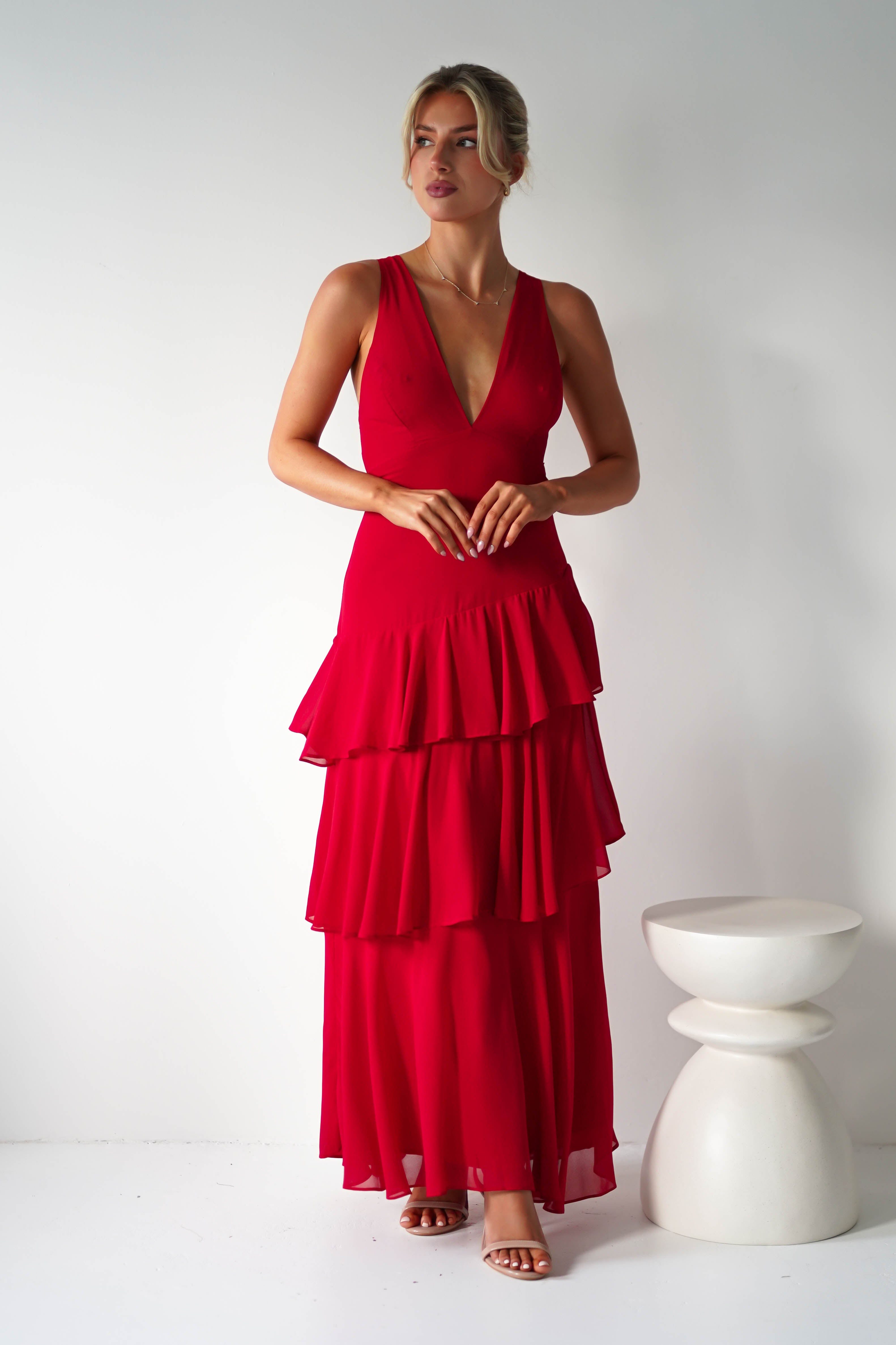 Andalusia Ruffle Maxi Dress Red | Wedding Guest Dress | Maxi | Oh Hello Clothing