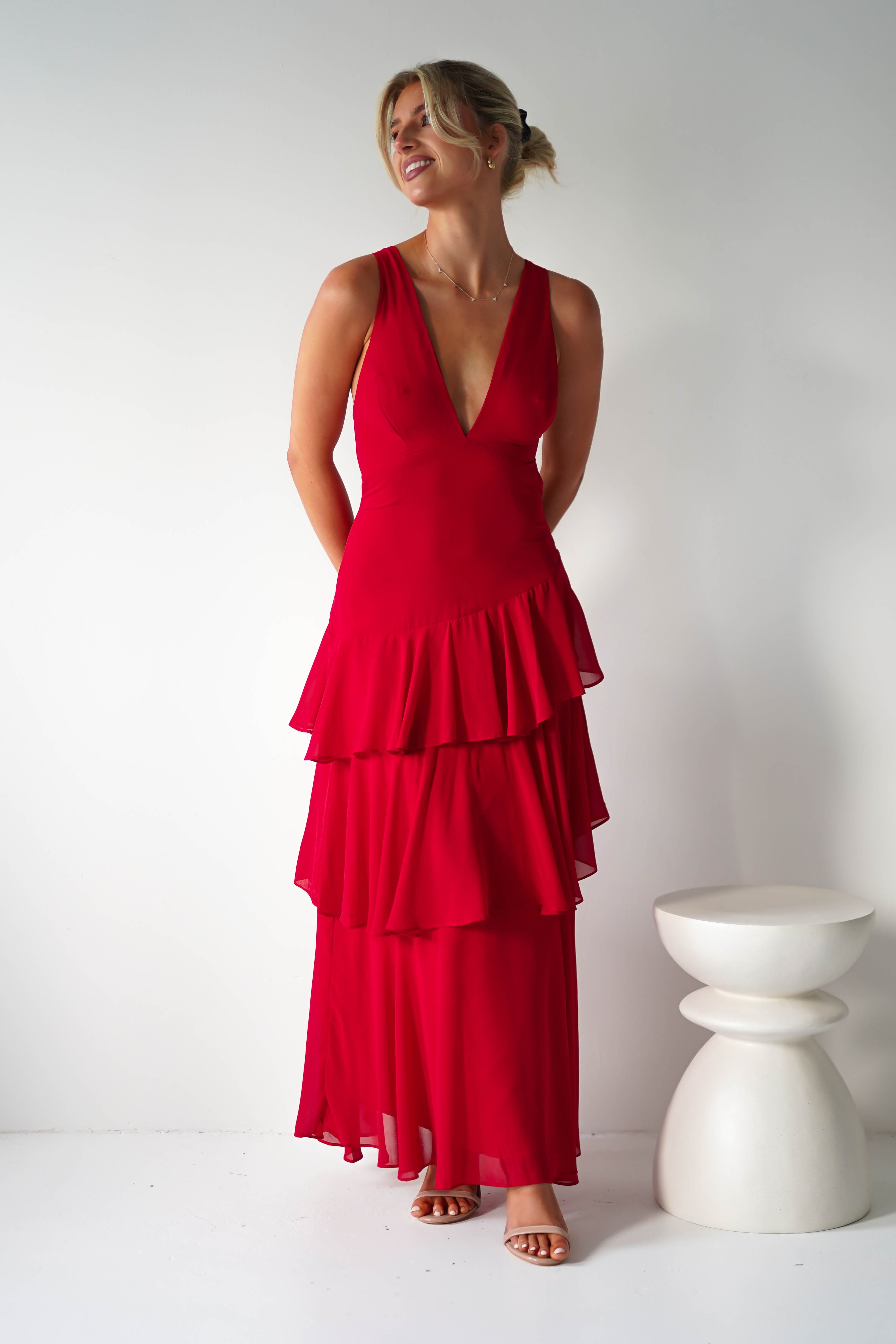 Andalusia Ruffle Maxi Dress Red | Wedding Guest Dress | Maxi | Oh Hello Clothing