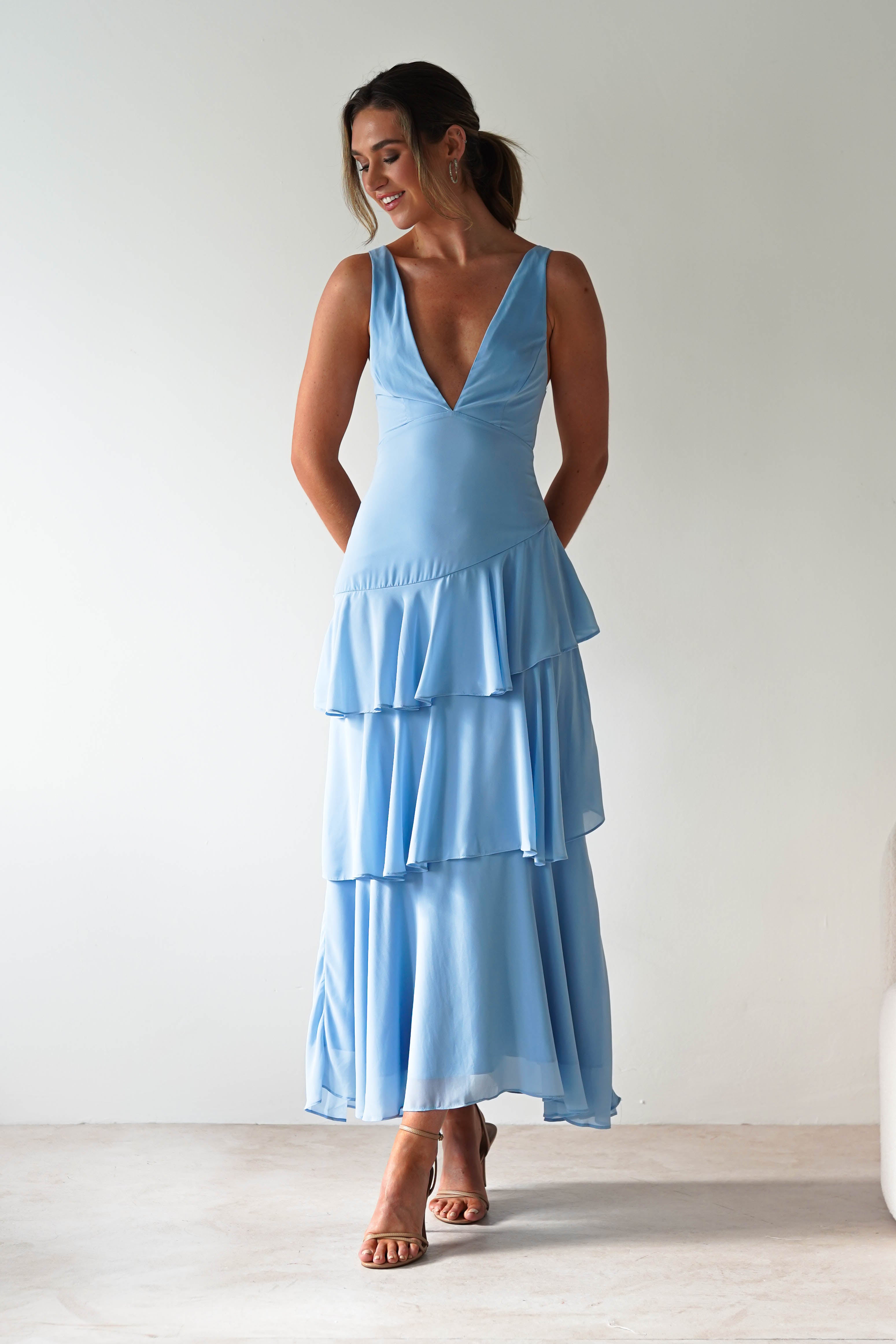Andalusia Ruffle Maxi Dress Blue | Wedding Guest Dress | Maxi | Oh Hello Clothing