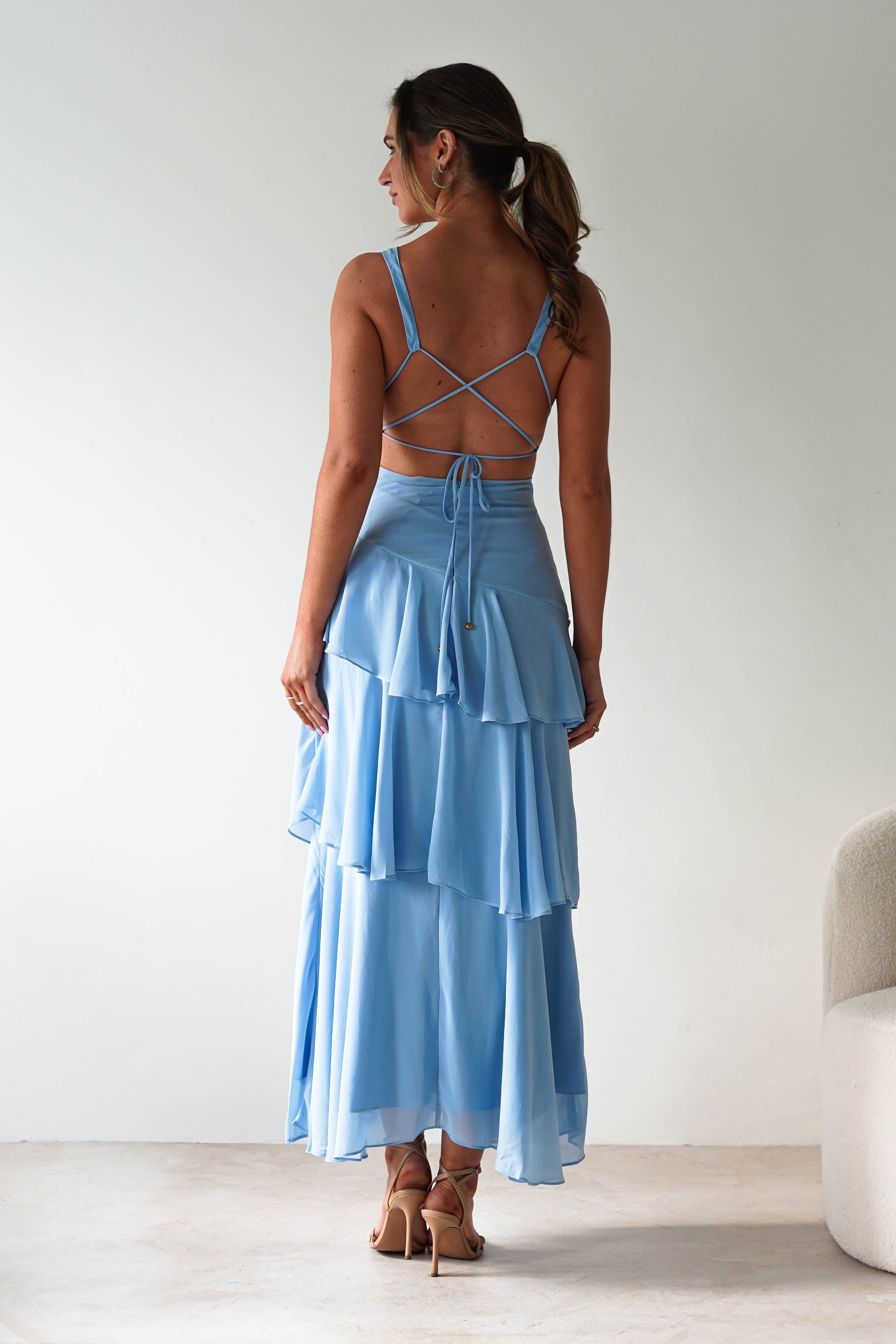 Andalusia Ruffle Maxi Dress Blue | Wedding Guest Dress | Maxi | Oh Hello Clothing