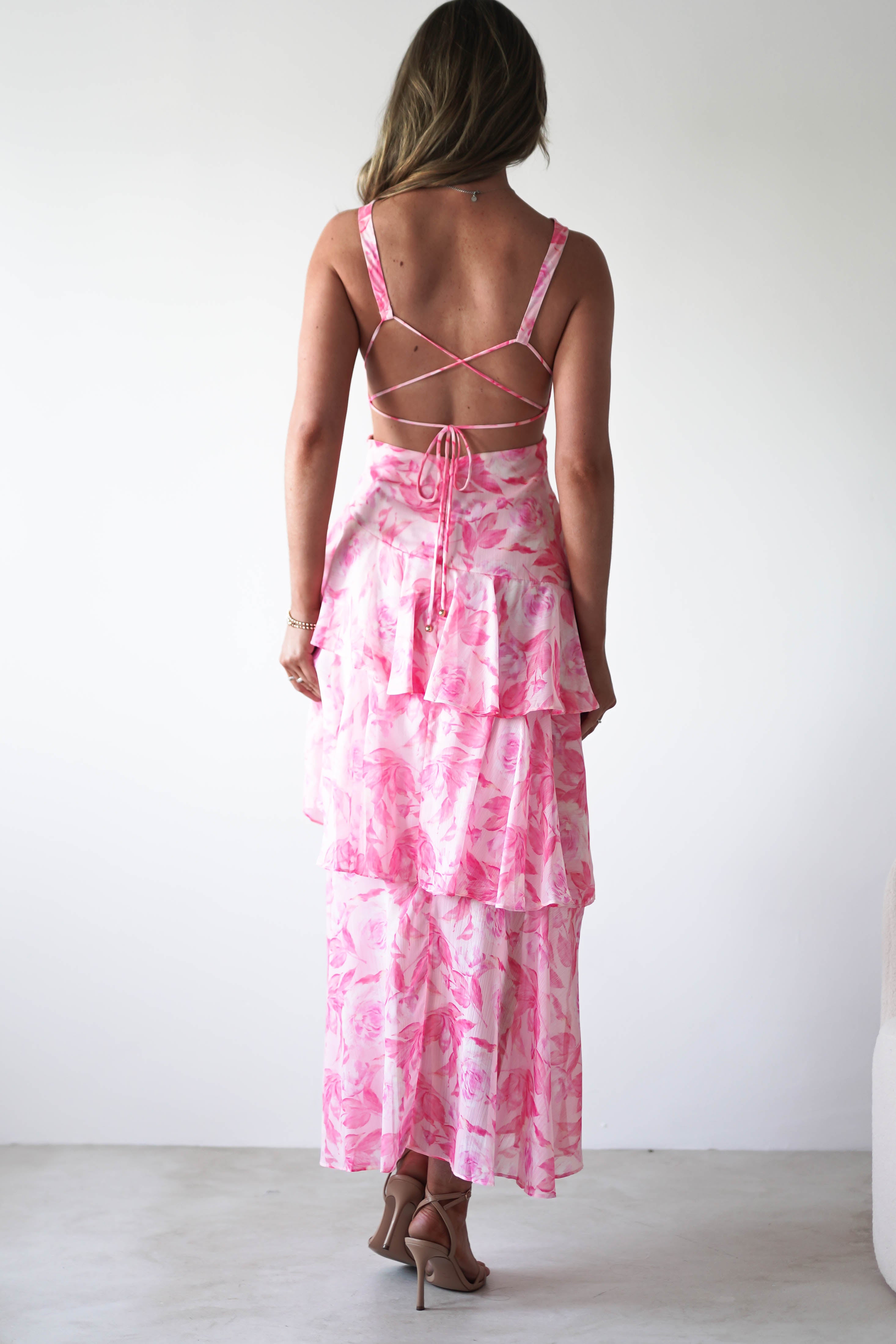 Quincy Floral Ruffle Maxi Dress Pink Print | Wedding Guest Dress | Maxi | Oh Hello Clothing