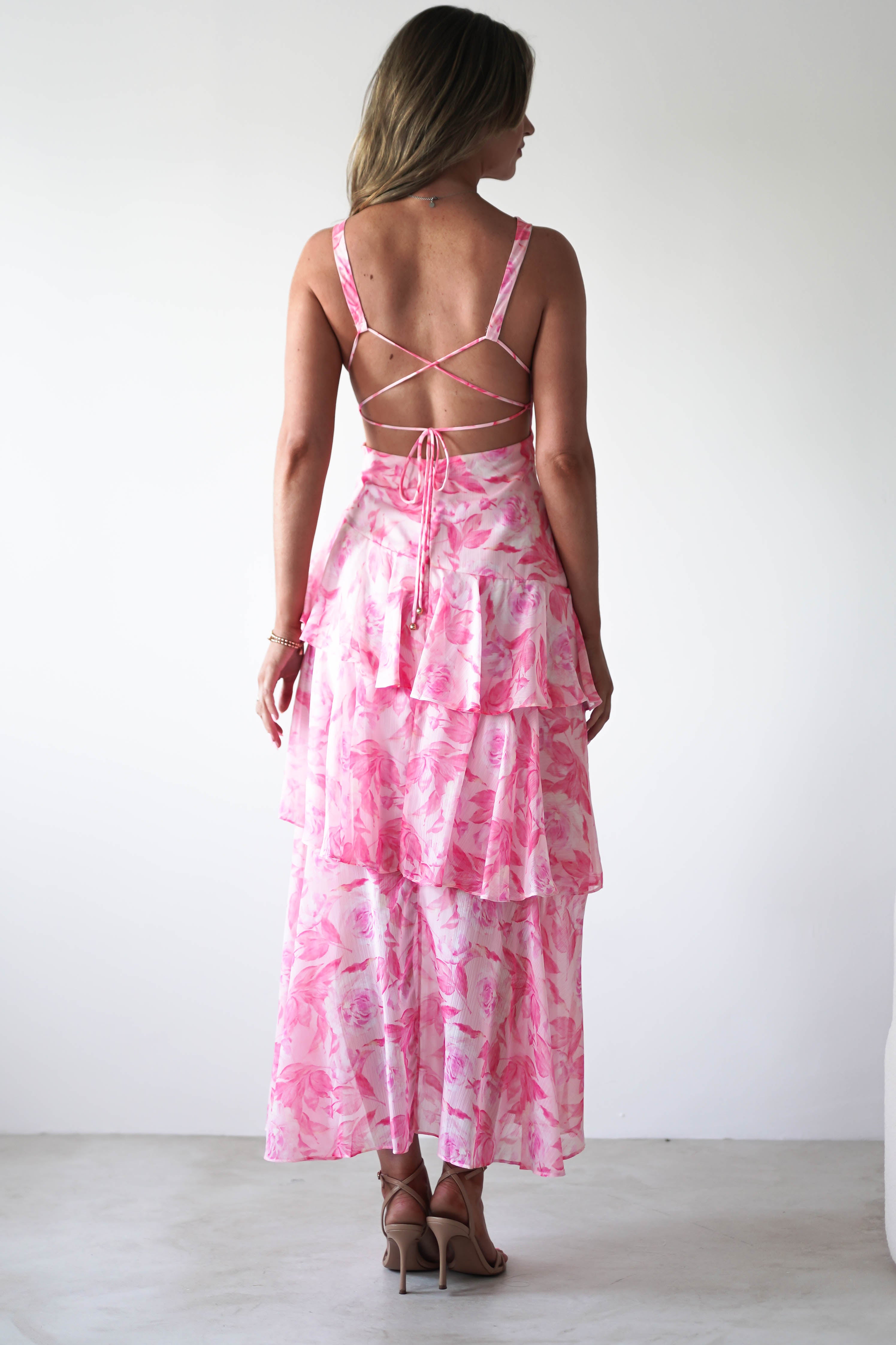 Quincy Floral Ruffle Maxi Dress Pink Print | Wedding Guest Dress | Maxi | Oh Hello Clothing