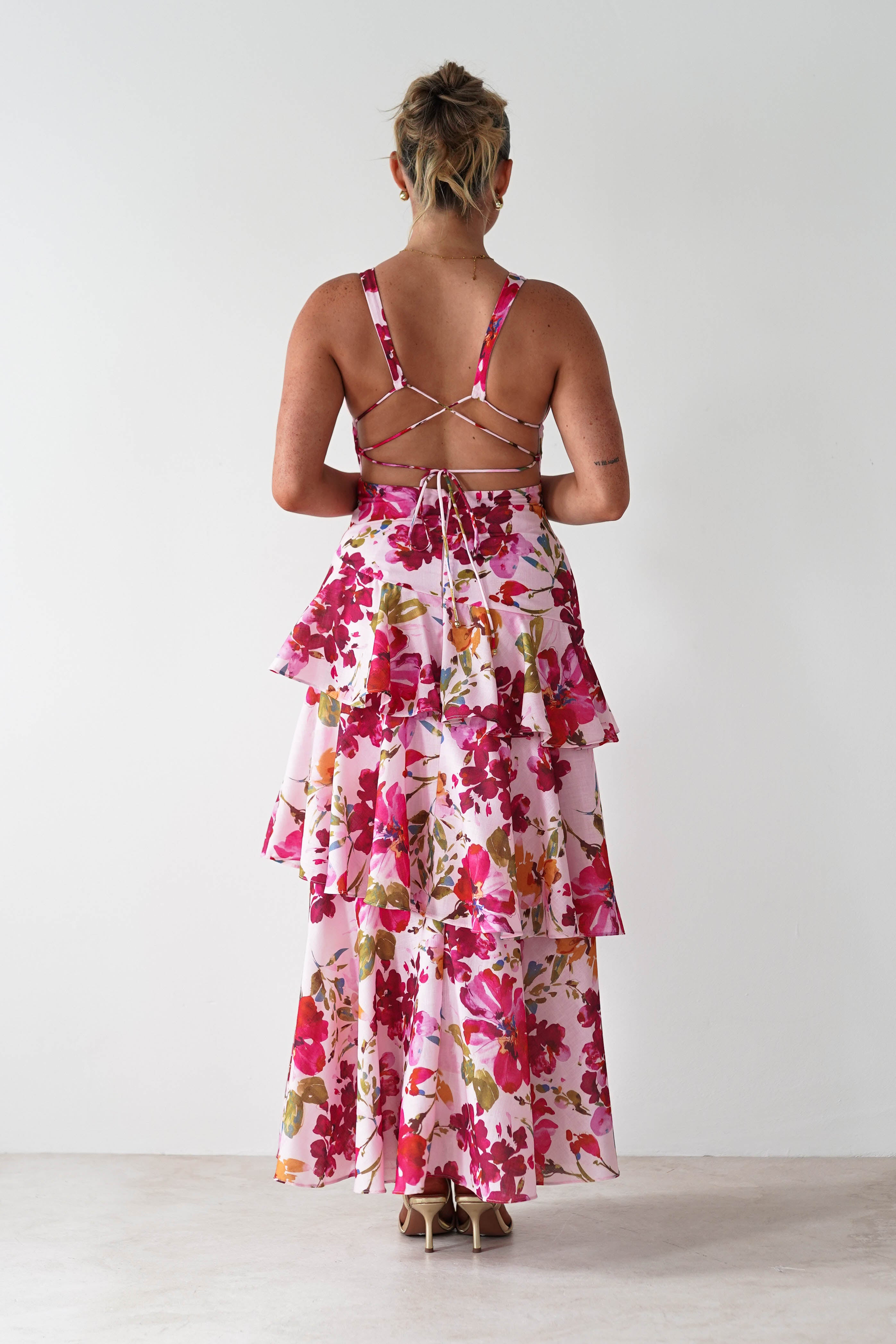 Katrina Floral Print Cotton Ruffle Maxi Dress Pink | Wedding Guest Dress | Maxi | Oh Hello Clothing