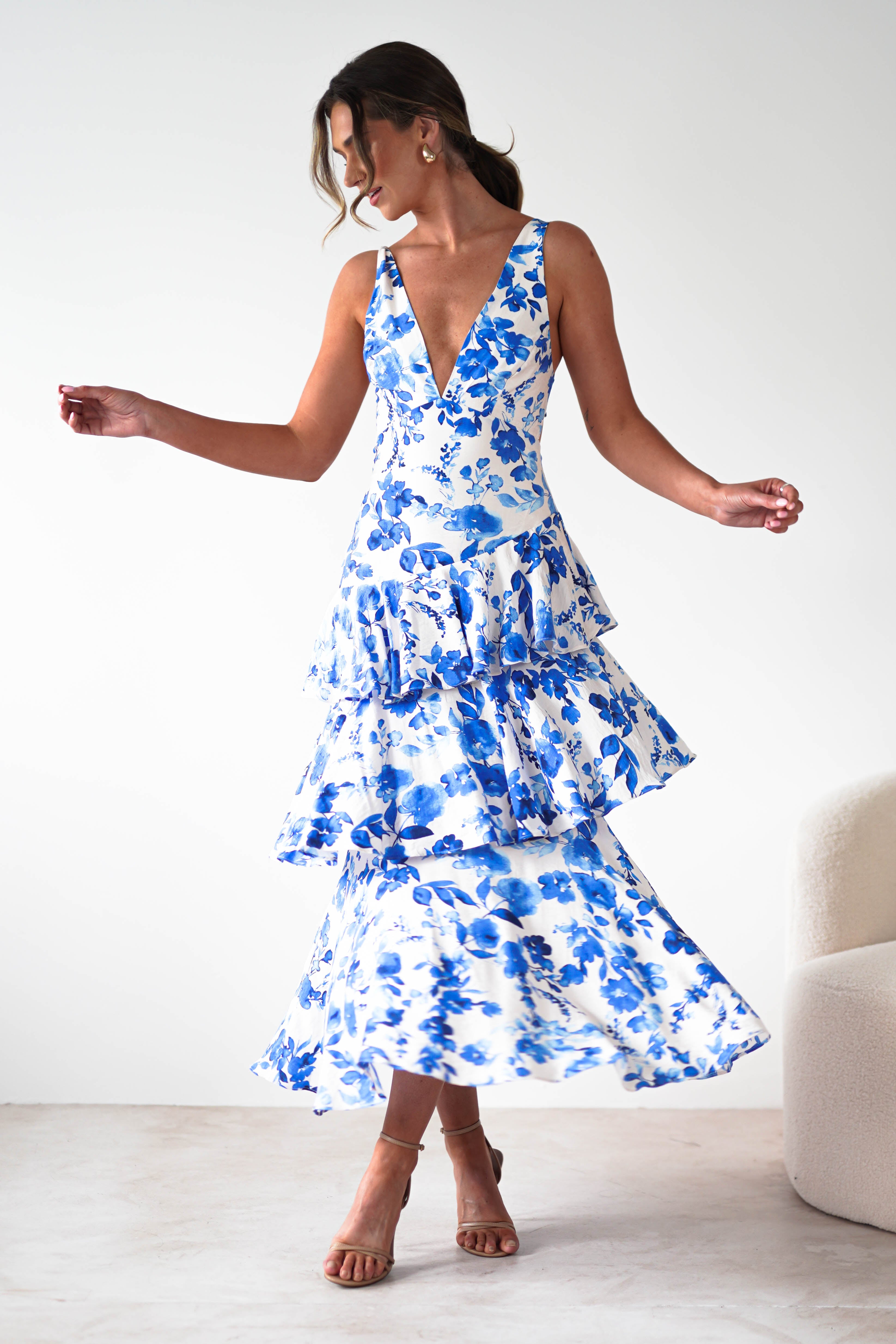 Varana Floral Ruffle Maxi Dress Blue Print | Wedding Guest Dress | Maxi | Oh Hello Clothing