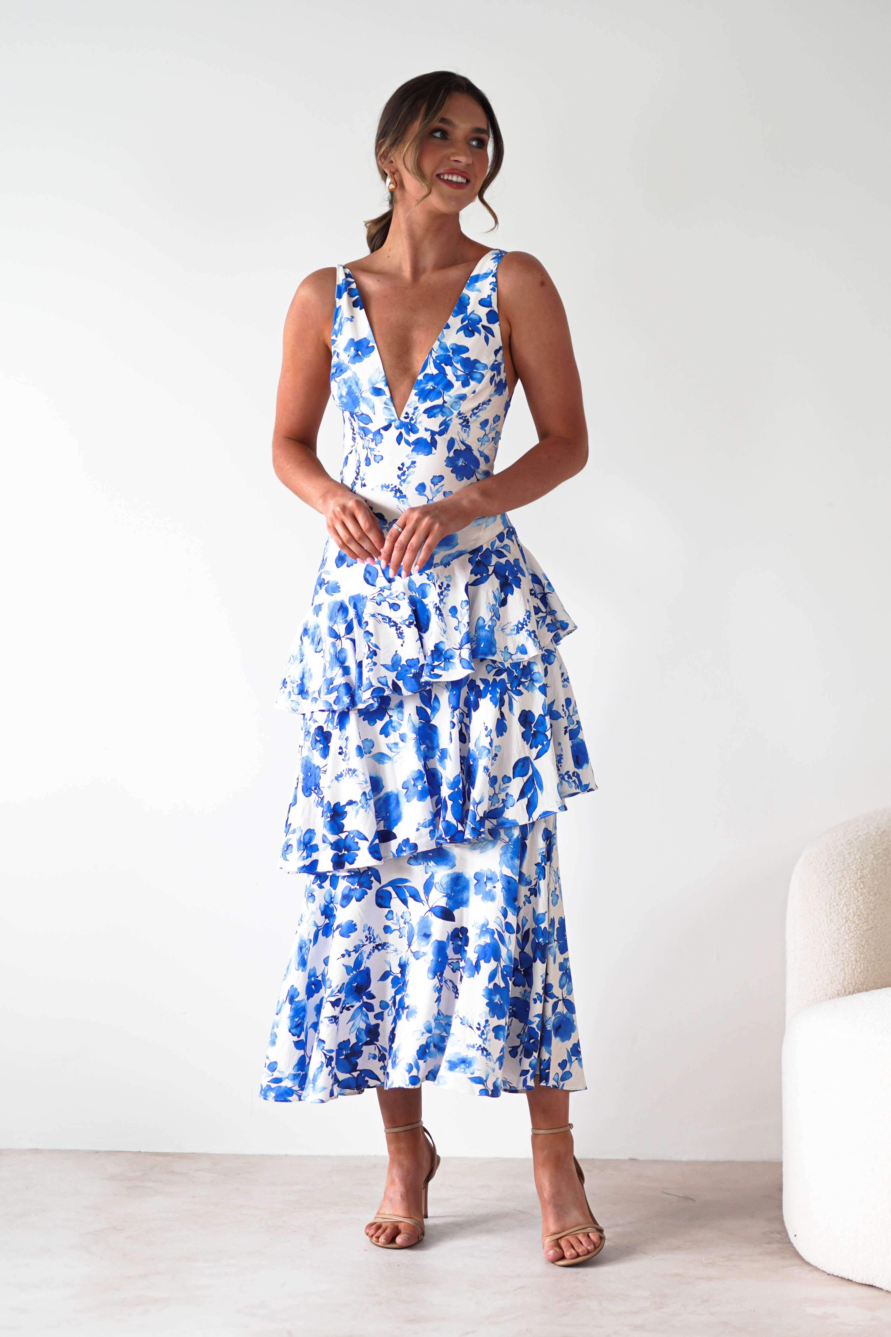 Varana Floral Ruffle Maxi Dress Blue Print | Wedding Guest Dress | Maxi | Oh Hello Clothing