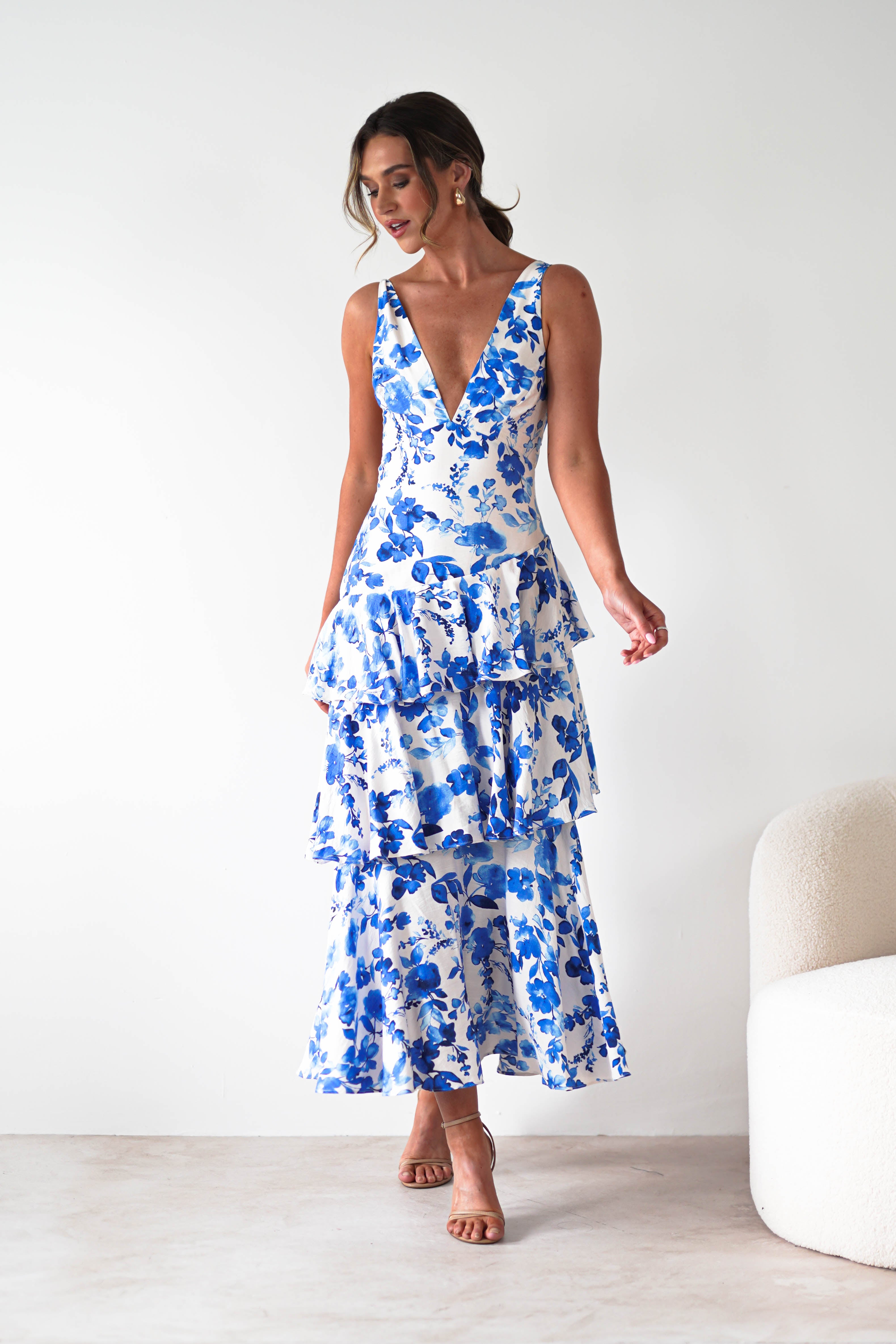 Varana Floral Ruffle Maxi Dress Blue Print | Wedding Guest Dress | Maxi | Oh Hello Clothing