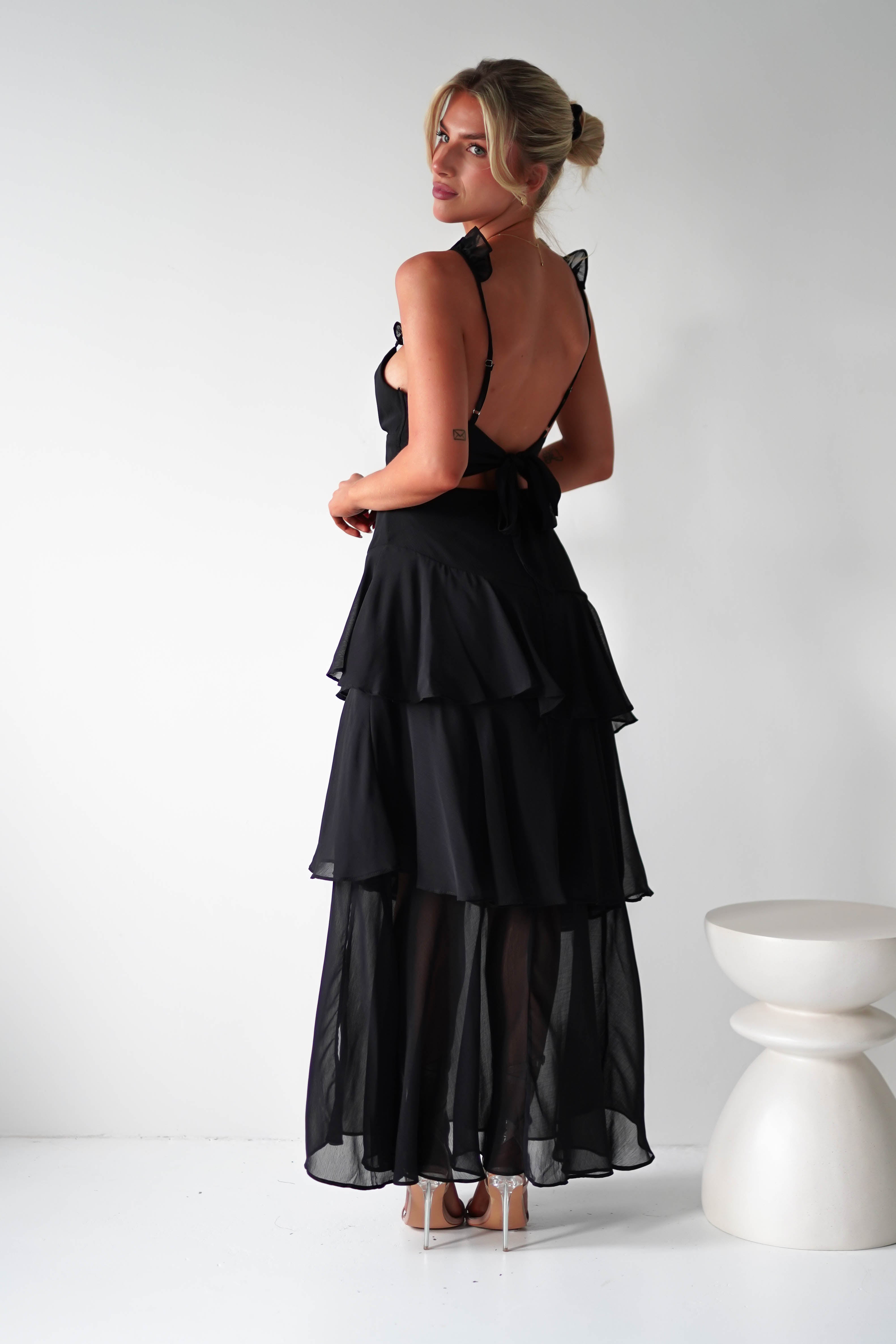 Victoria Ruffle Midaxi Dress Black | Wedding Guest Dress | Oh Hello Clothing