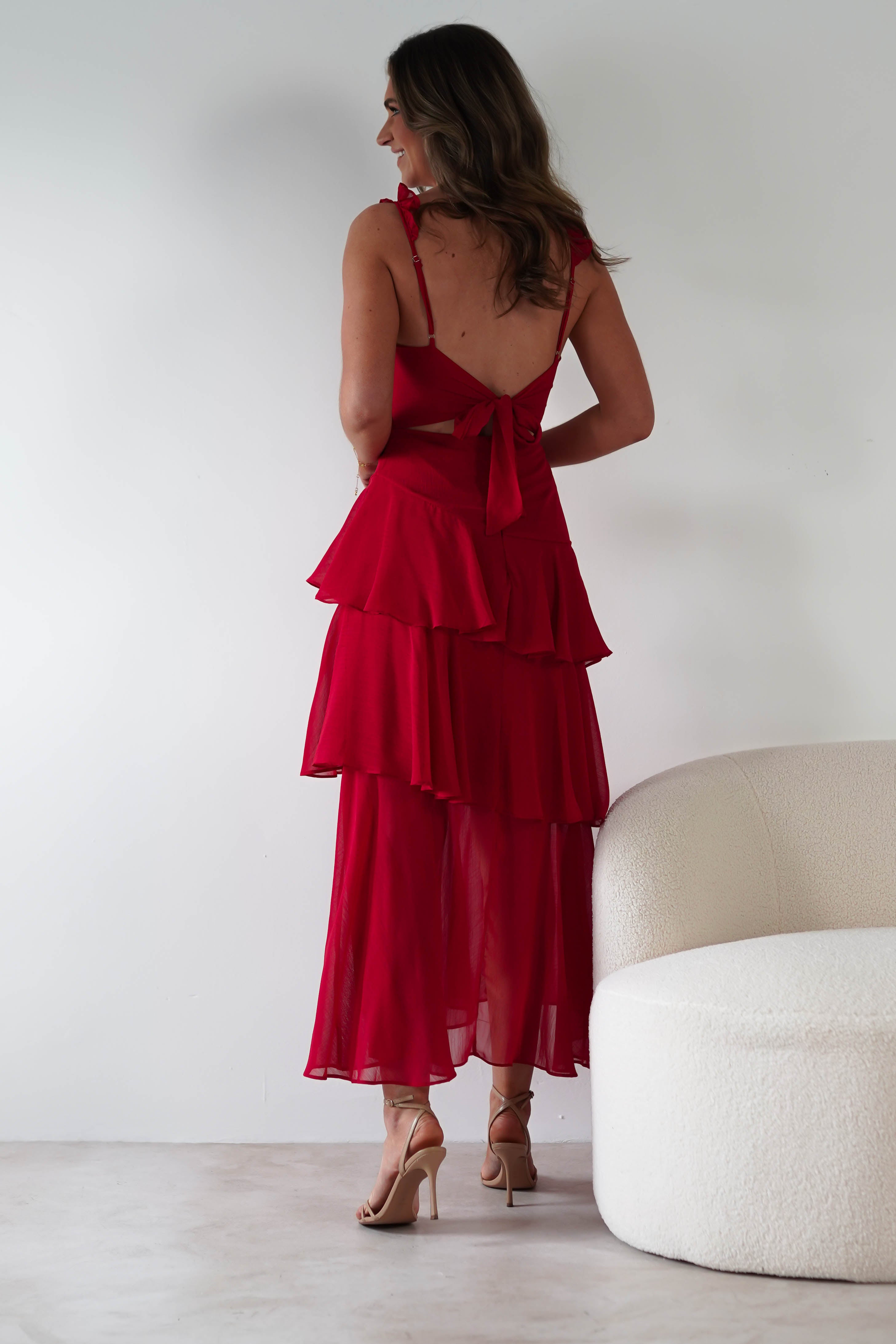 Victoria Ruffle Midaxi Dress Red | Wedding Guest Dress | Oh Hello Clothing