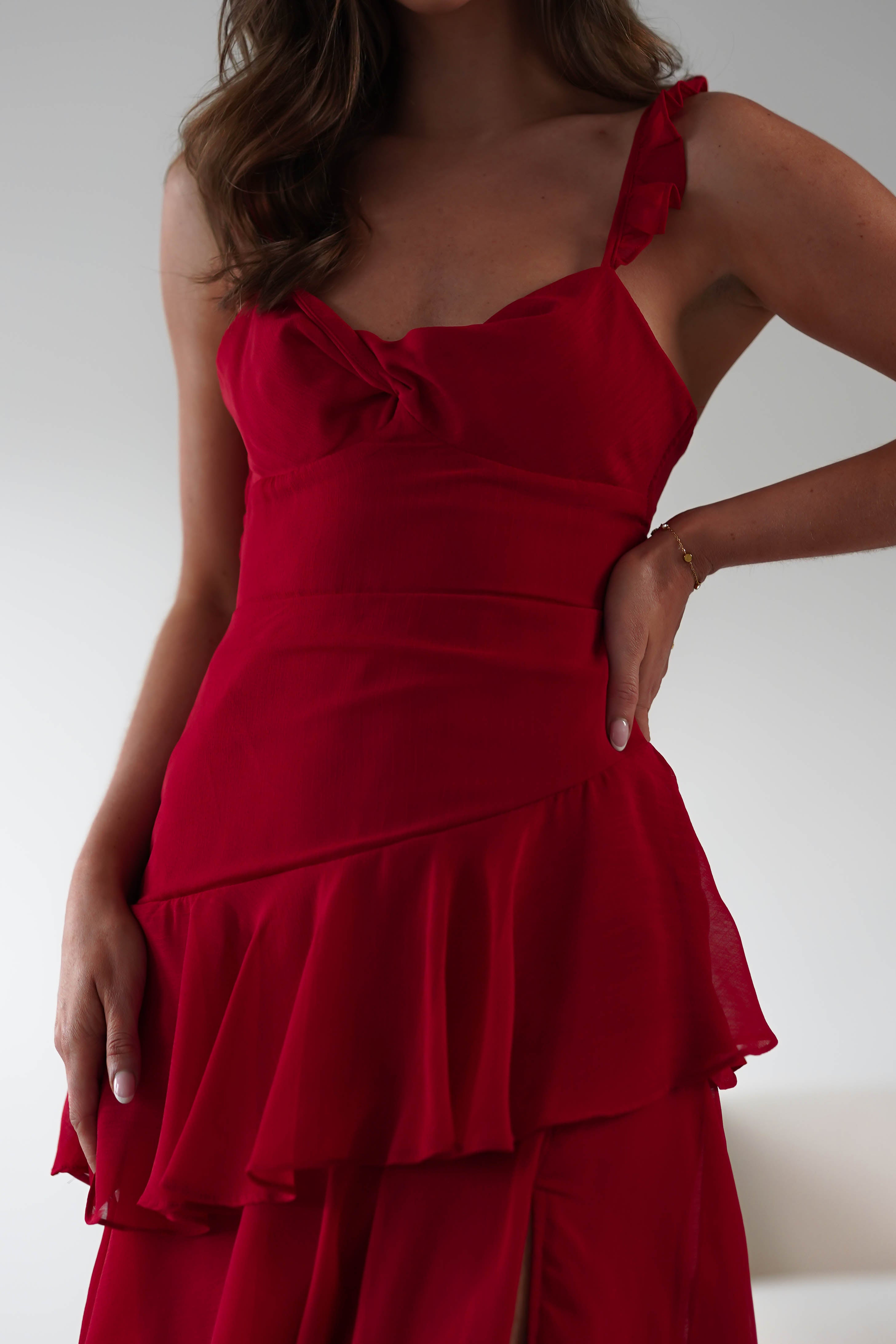 Victoria Ruffle Midaxi Dress Red | Wedding Guest Dress | Oh Hello Clothing