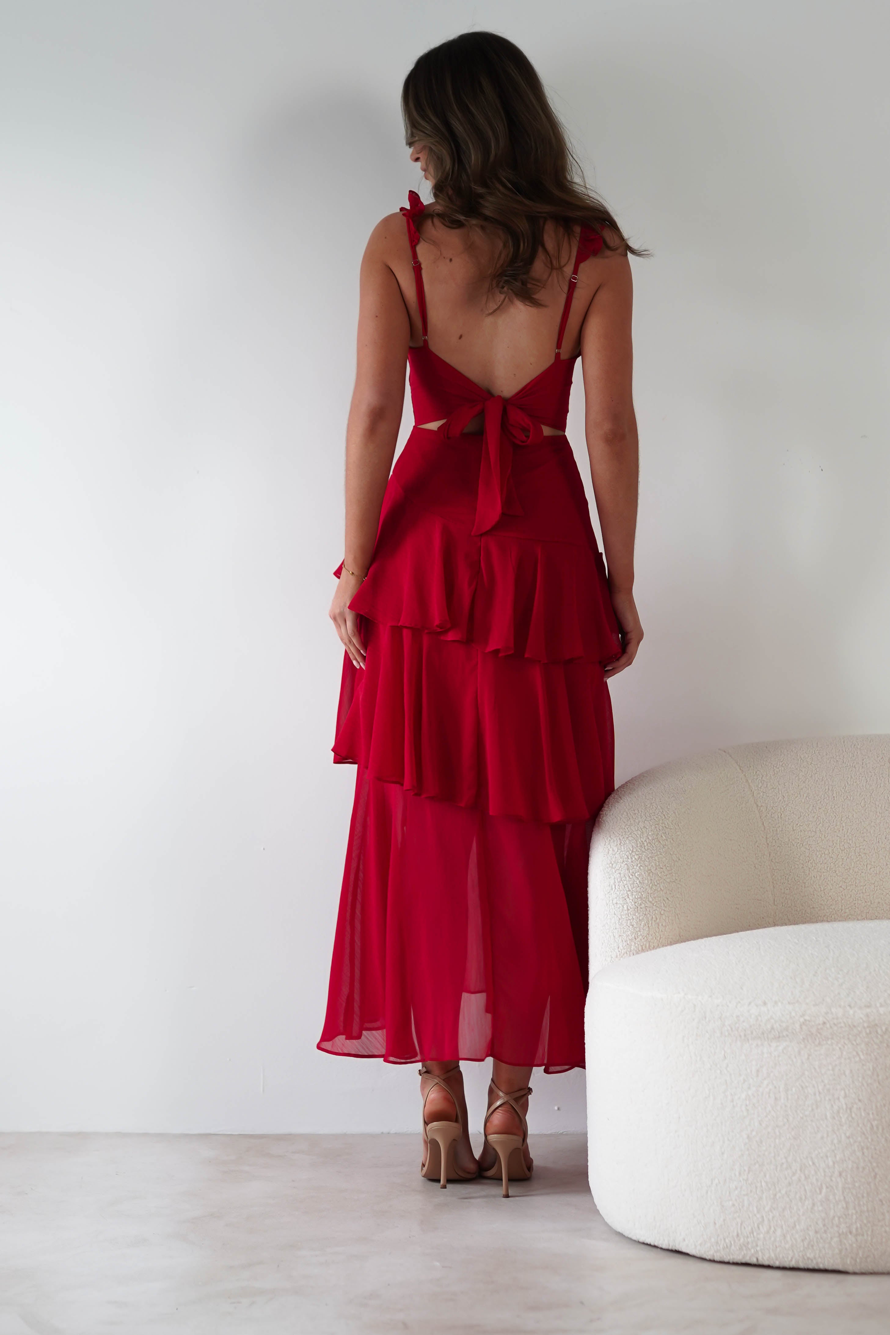 Victoria Ruffle Midaxi Dress Red | Wedding Guest Dress | Oh Hello Clothing