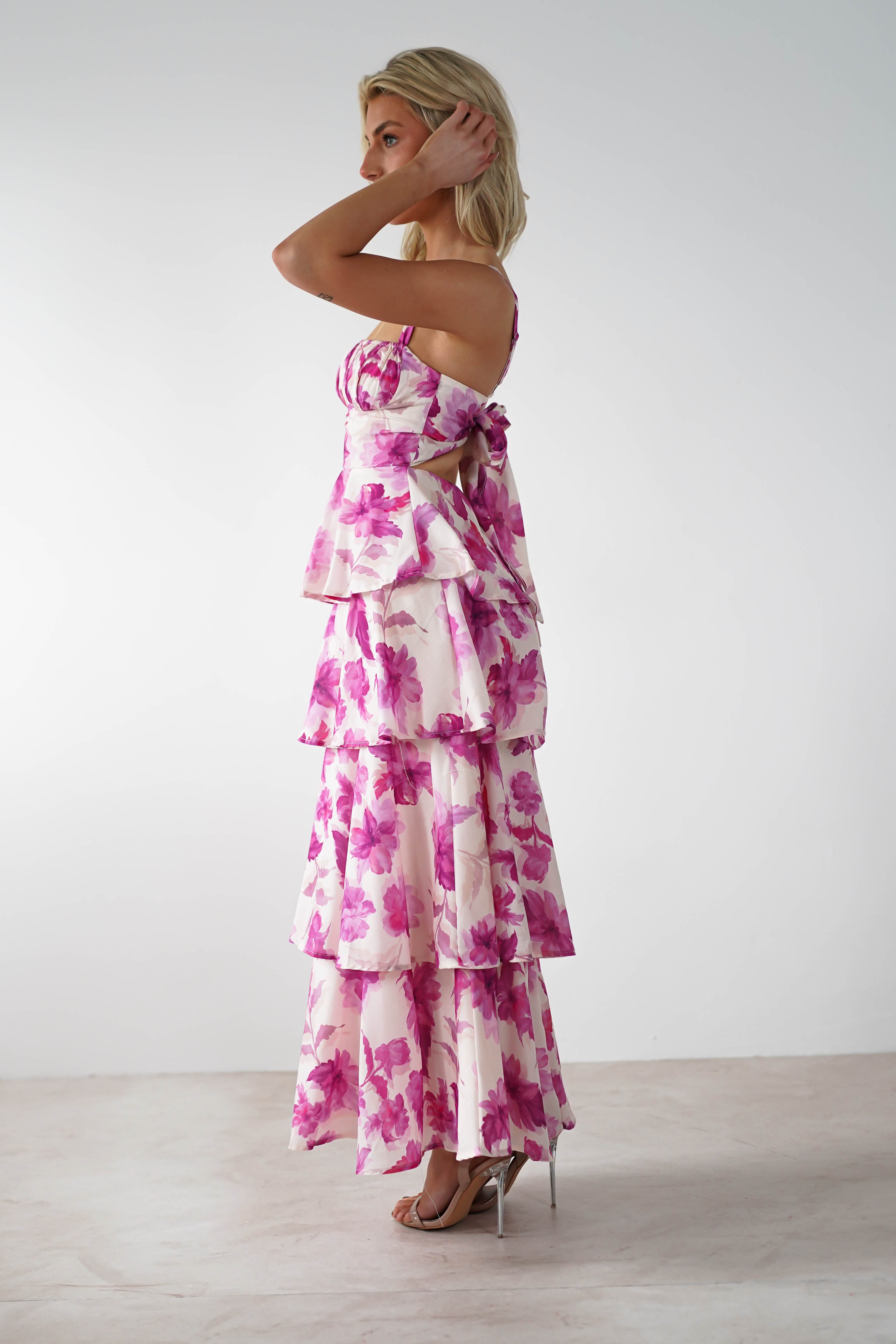 Emory Ruffle Flower Print Midaxi Pink Print | Wedding Guest Dress | Oh Hello Clothing