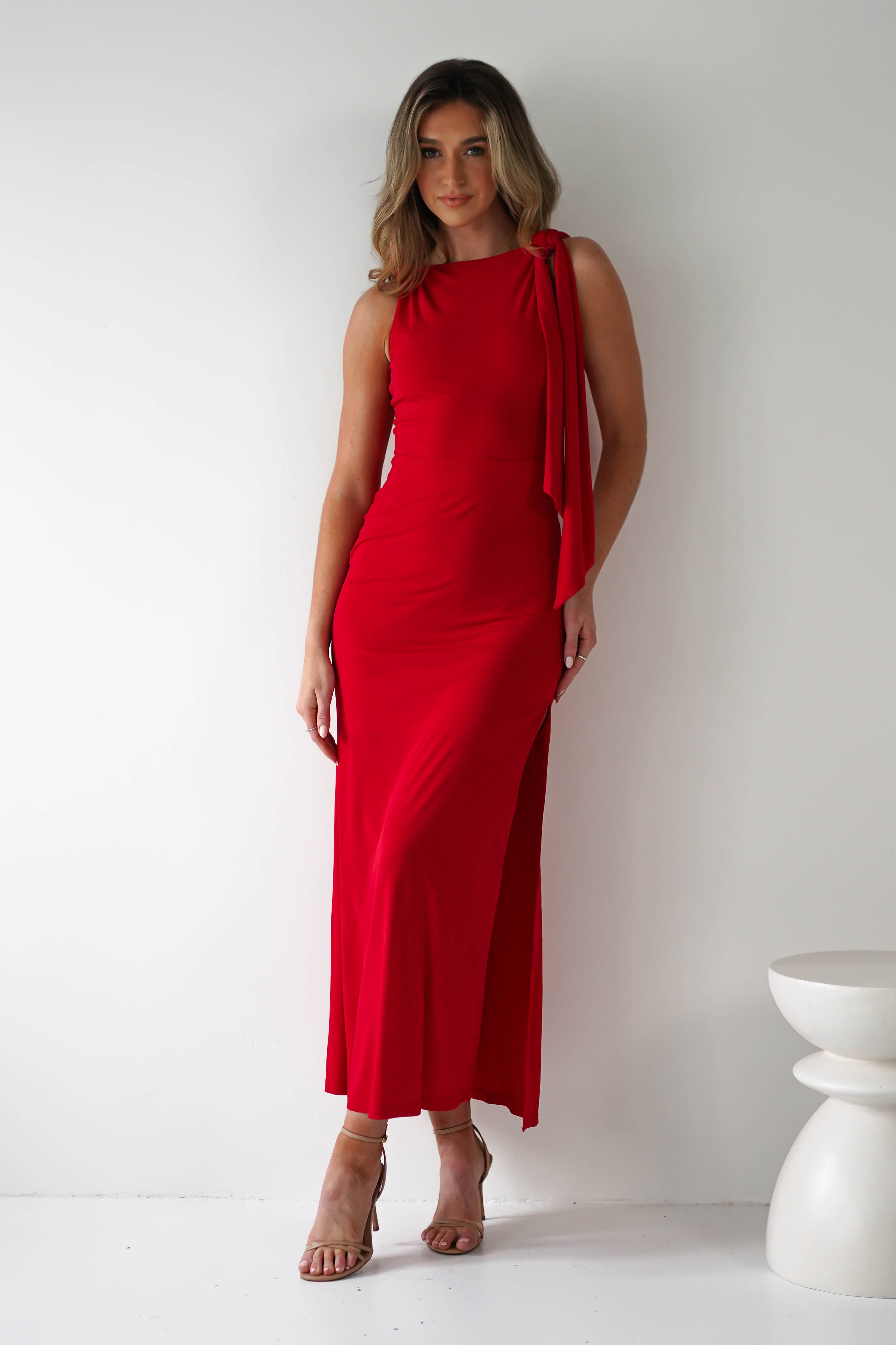 Grettel High Neck Maxi Dress Red | Wedding Guest Dress | Maxi | Oh Hello Clothing