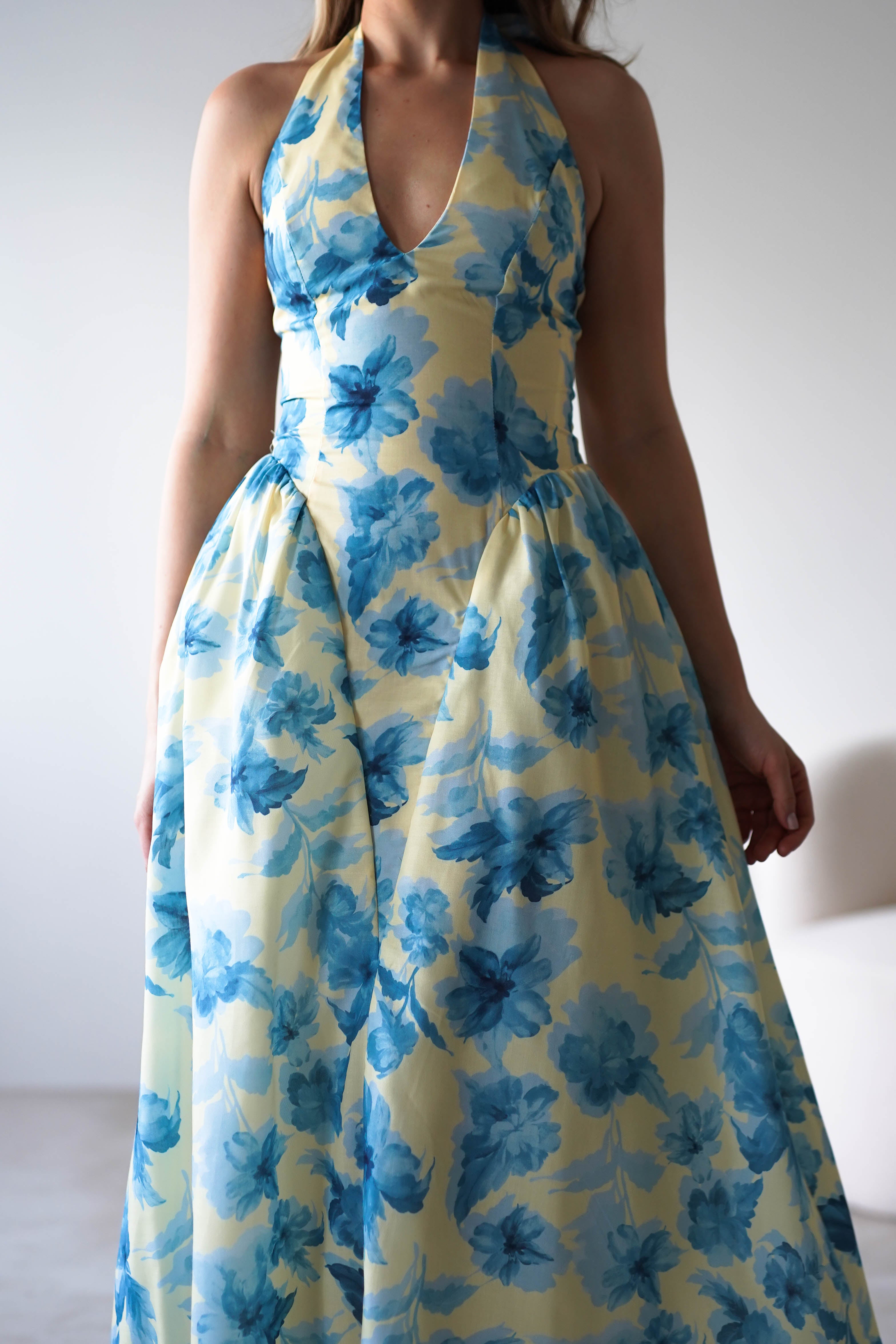 Sabine Floral Bodied Maxi Dress Yellow/Blue | Wedding Guest Dress | Maxi | Oh Hello Clothing